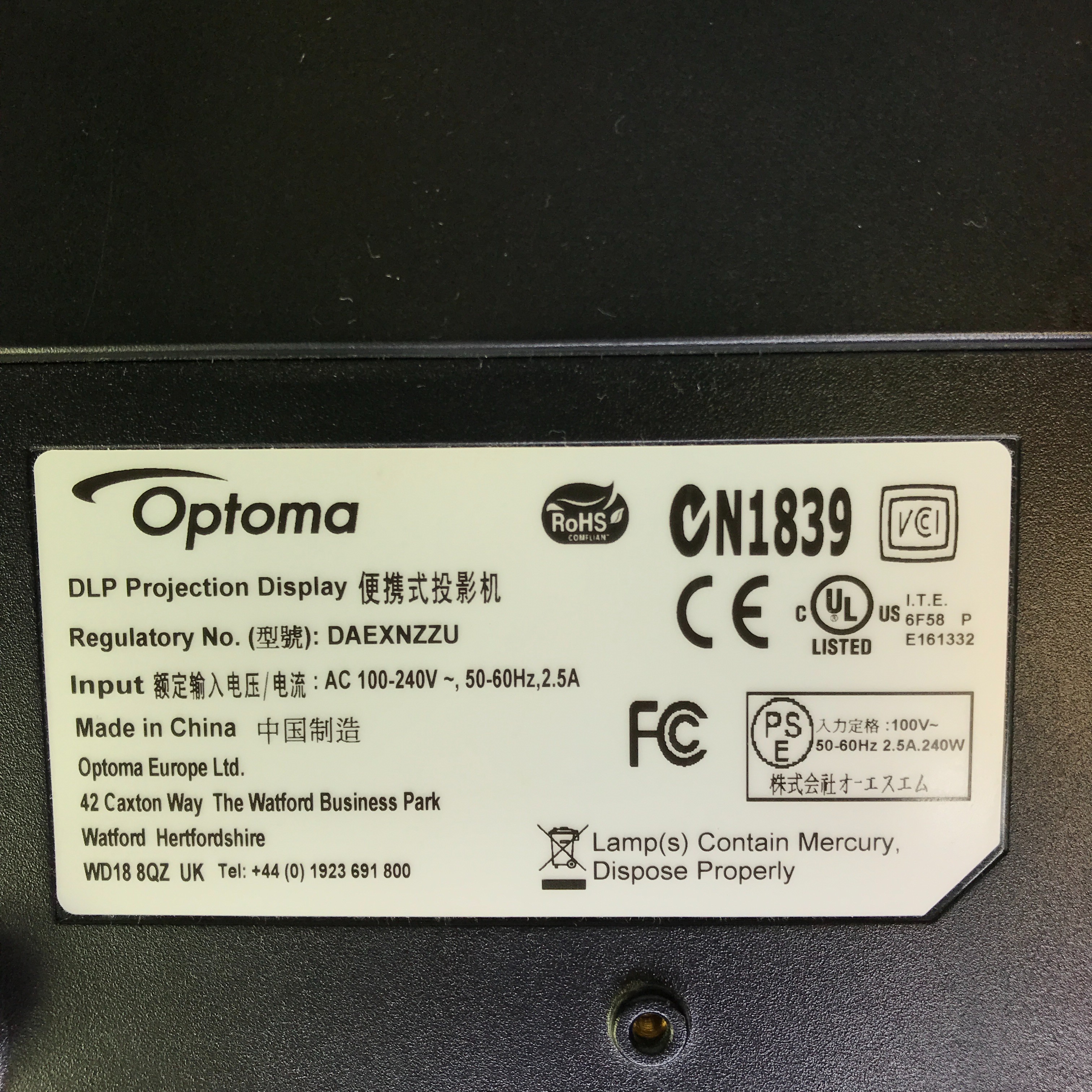 Video Projecteur Optoma DLP : N1839 / DAEXNZZU Très bon état - Vue 9 - 