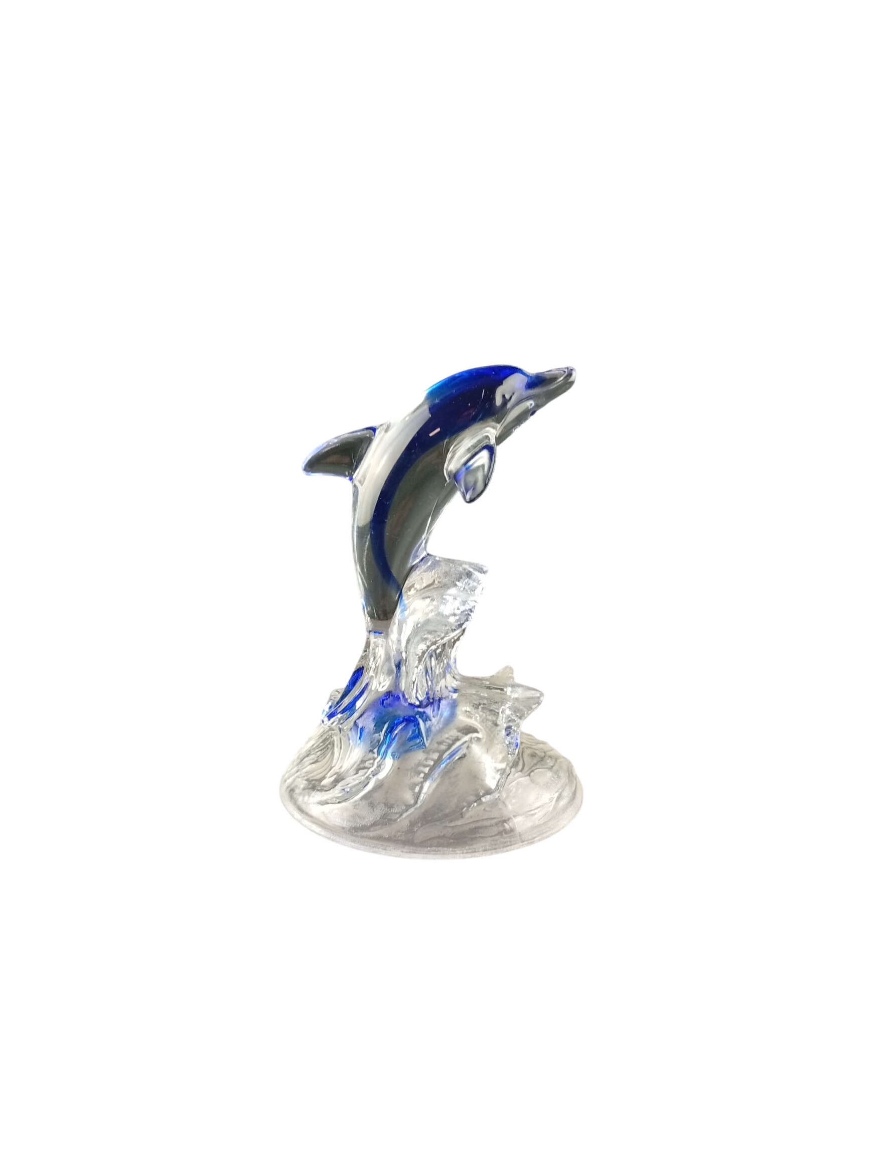 Sculpture / Statue en cristal d'Arques motif dauphin de couleur transparent et bleu - Photo 0