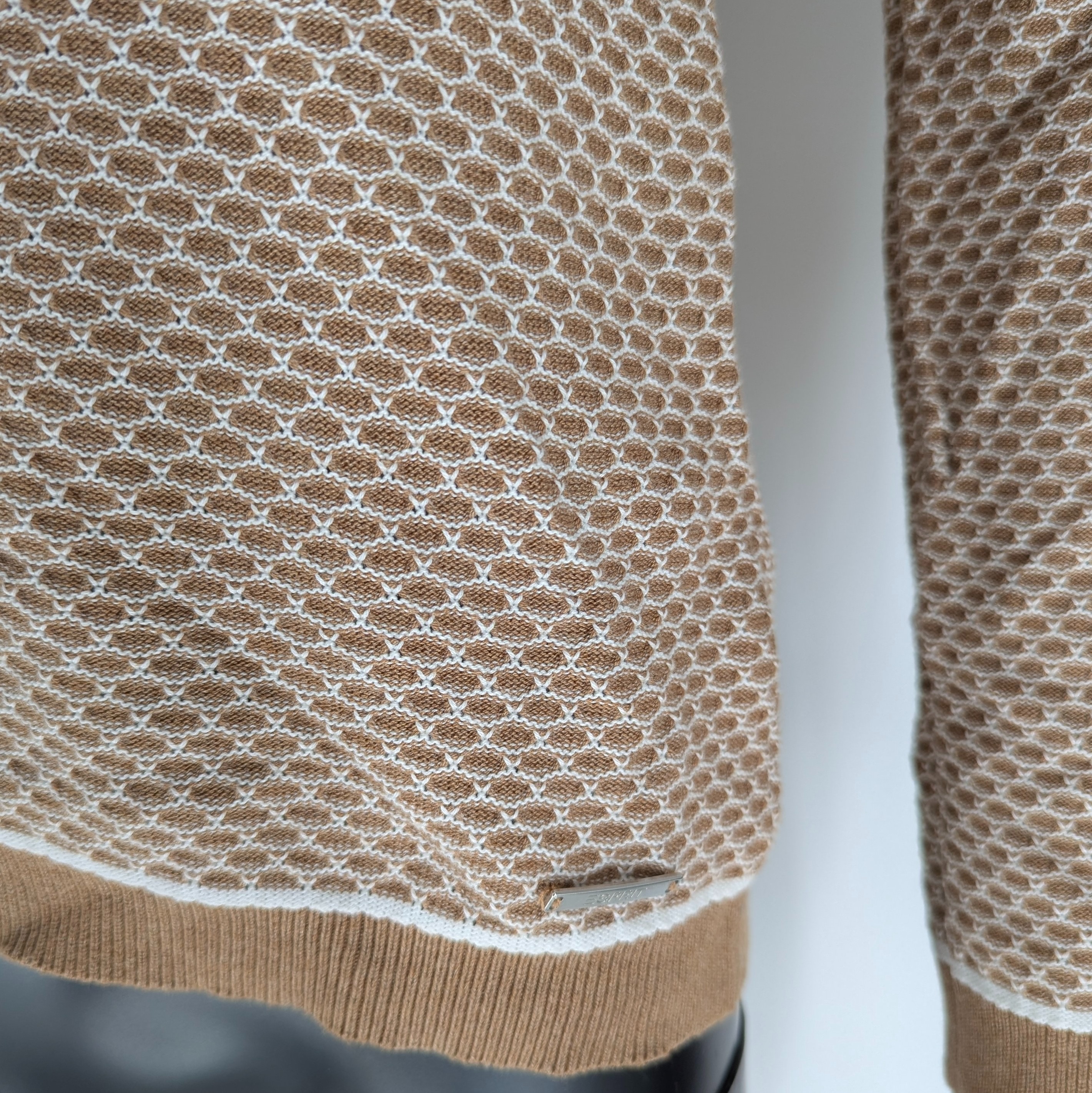 Pull fin ESPRIT T.M texturé beige et blanc manches longues - Photo 3