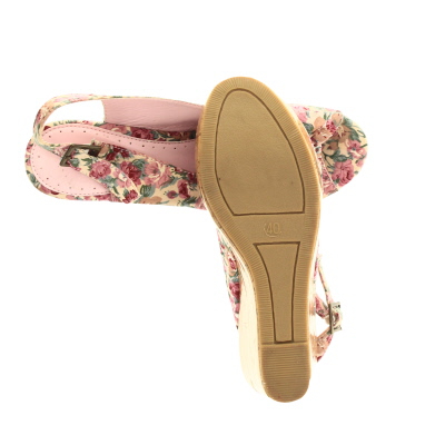 Sandales beiges à talons compensées 9cm - imprimés fleurs roses - femme - Rainbow - 40 - Photo 2
