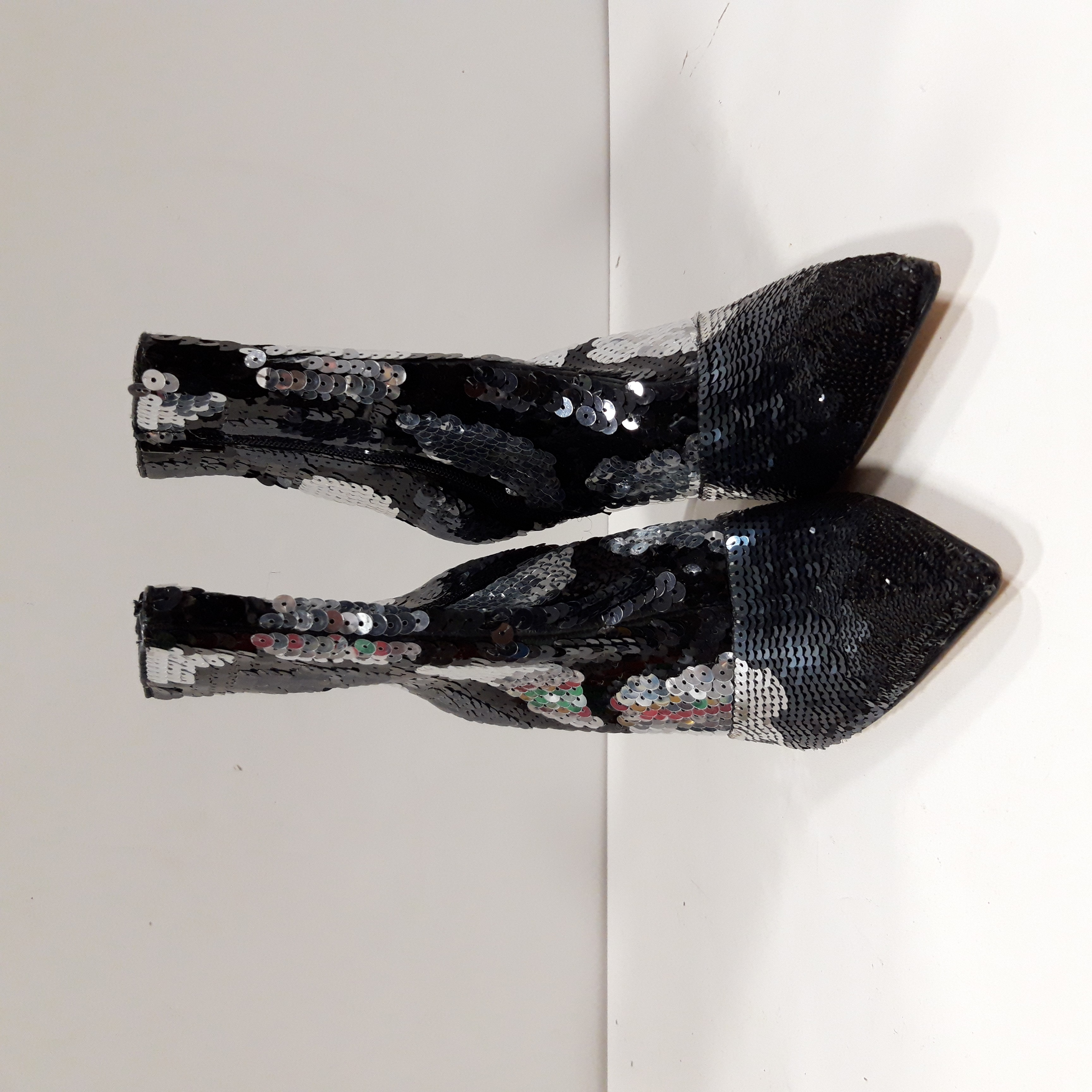 Bottines à talons noires, en cuir décor pailleté Ernest Paris Très bon état - Vue 2 - 