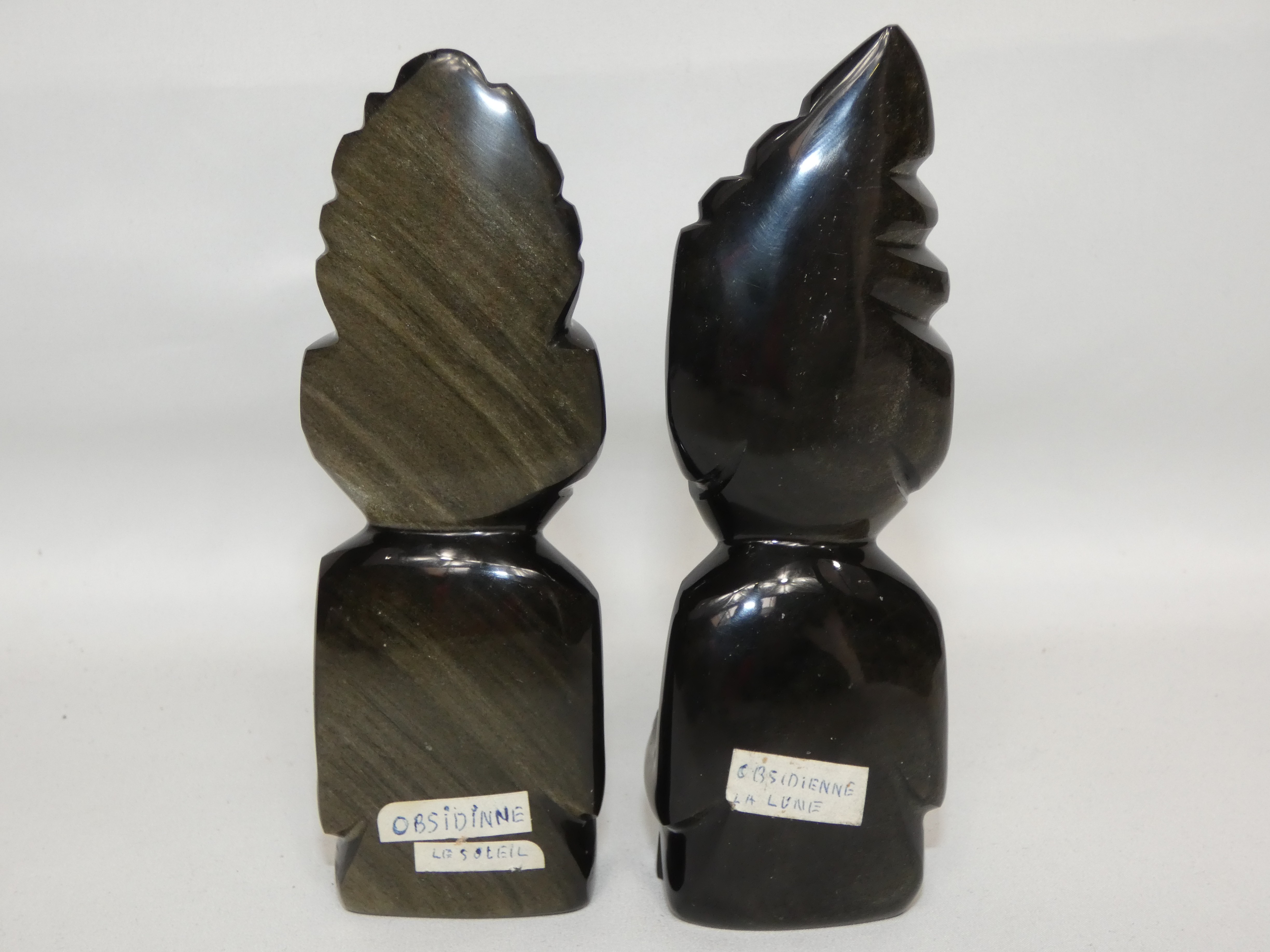 Paire de deux statuettes "Le soleil" et "La lune" en obsidienne du Mexique - Très bon état - Photo 5