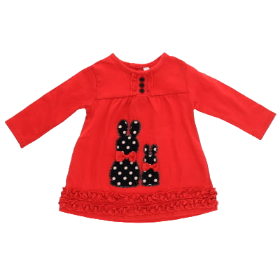 Robe rouge imprimée lapins - Fille - Taille 3 mois - Photo 0