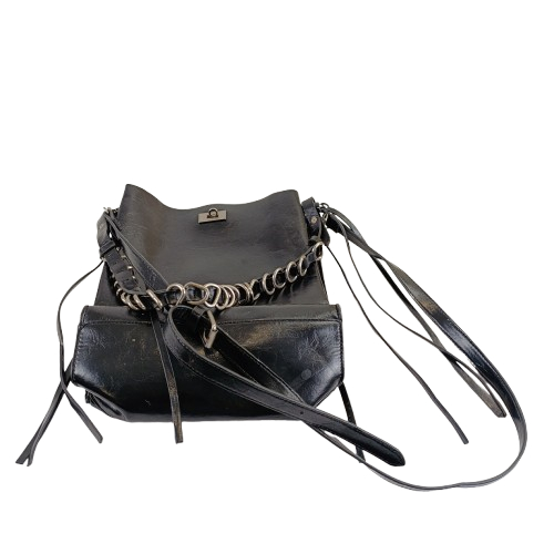 Sac bandoulière noir en simili-cuir. - Photo 1