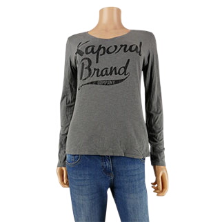 T-shirt gris imprimé - Femme - Kaporal - Taille M Très bon état -  reconditionné disponible sur Label Emmaüs