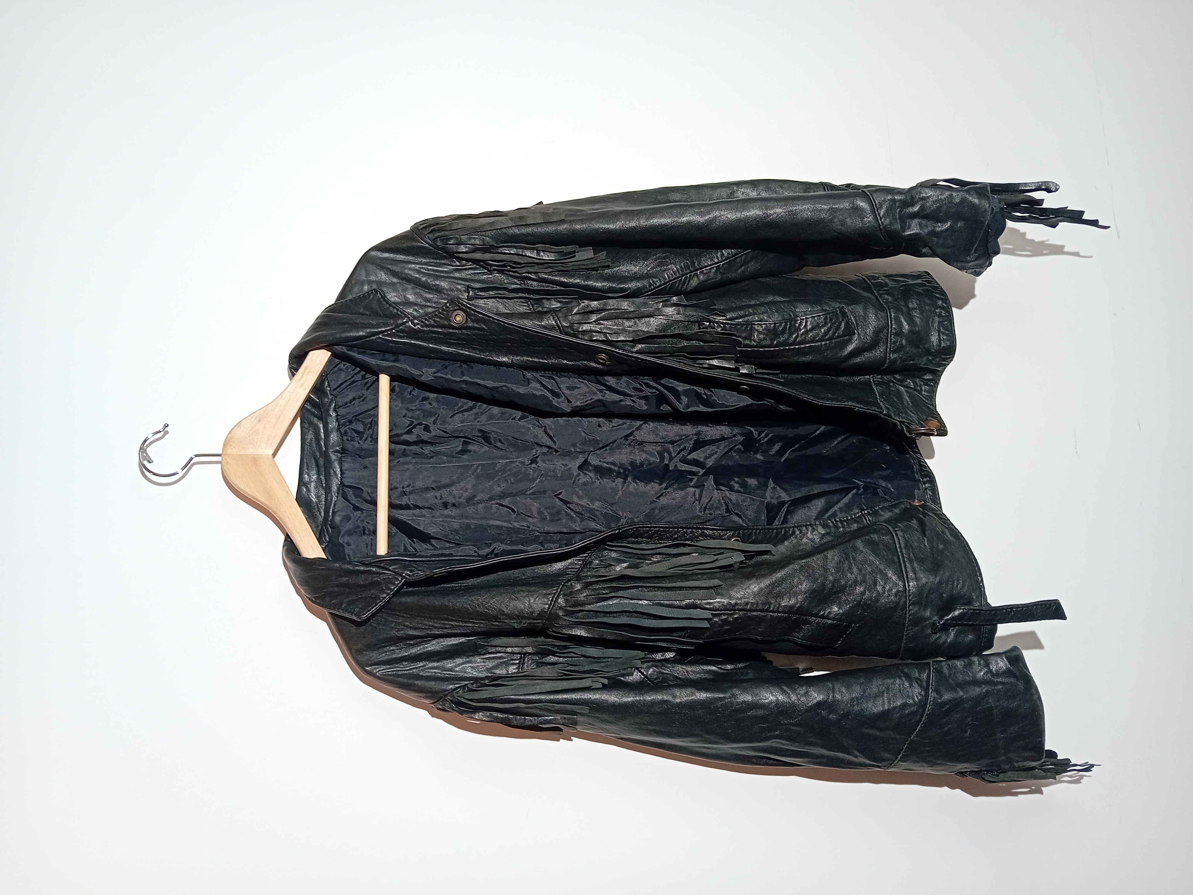 Veste Cuir Noir À Franges Style Western Biker Autre (T4279)  - Vue 7 - 