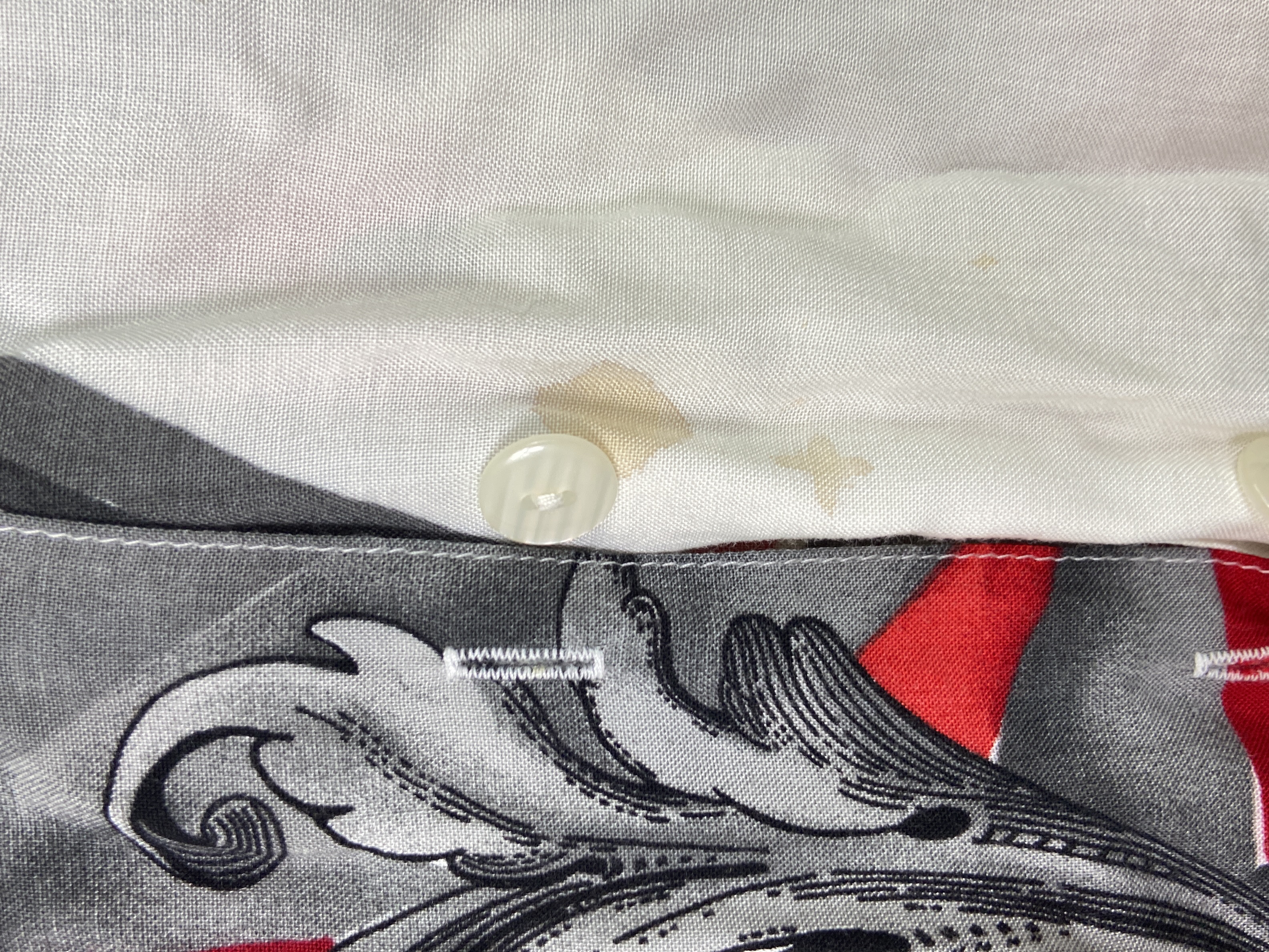 Chemise vintage motifs géométriques rouge gris blanc L 👔 - Photo 2