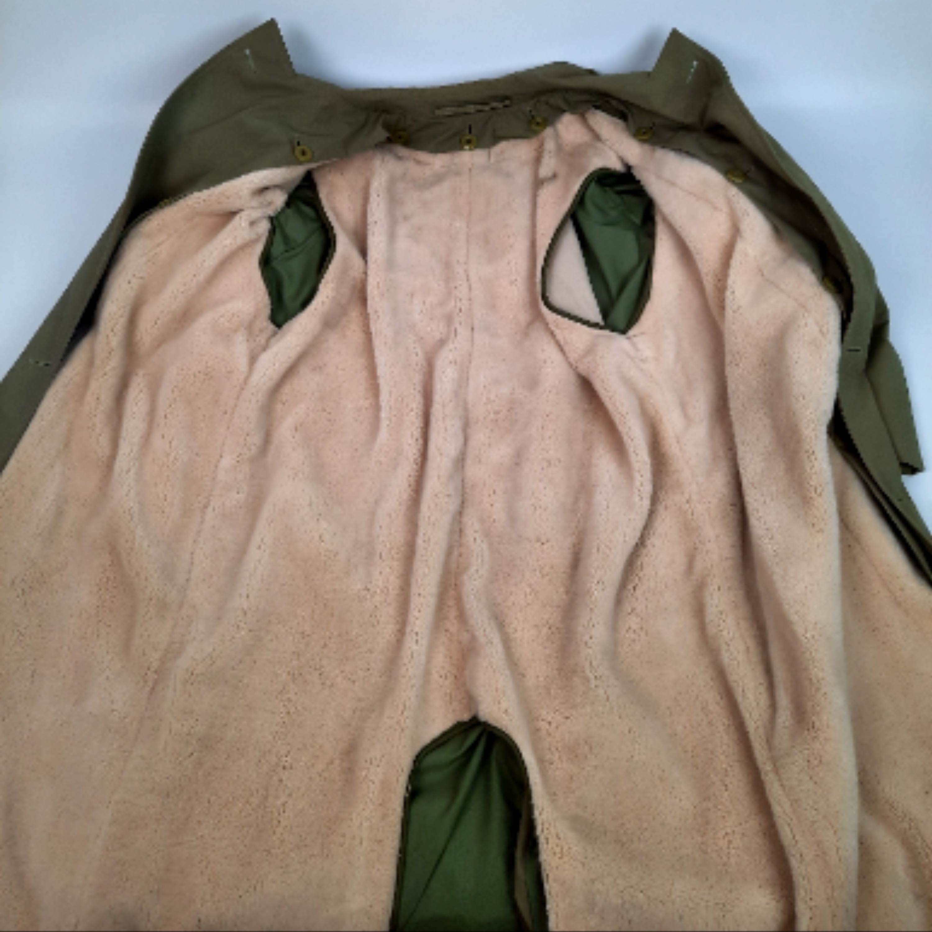 Vintage Manteau militaire Manufacture de blainville paris 1975 kaki avec doubleur chaude amovible en fourrure 88 M - Photo 4