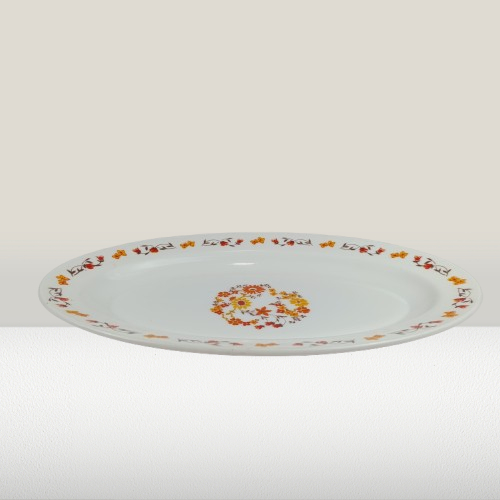 Plat ovale en verre , blanc et orange - Photo 1