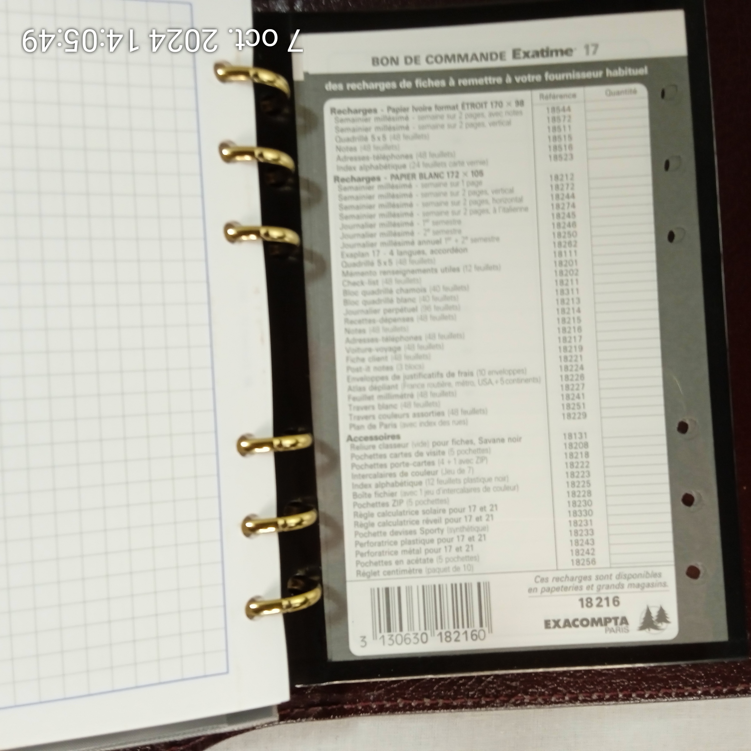Agenda Organiseur EXACOMPTA cartes de visite et feuilles téléphoniques couverture cuir mécanique 6 anneaux  Comme neuf - Vue 6 - 