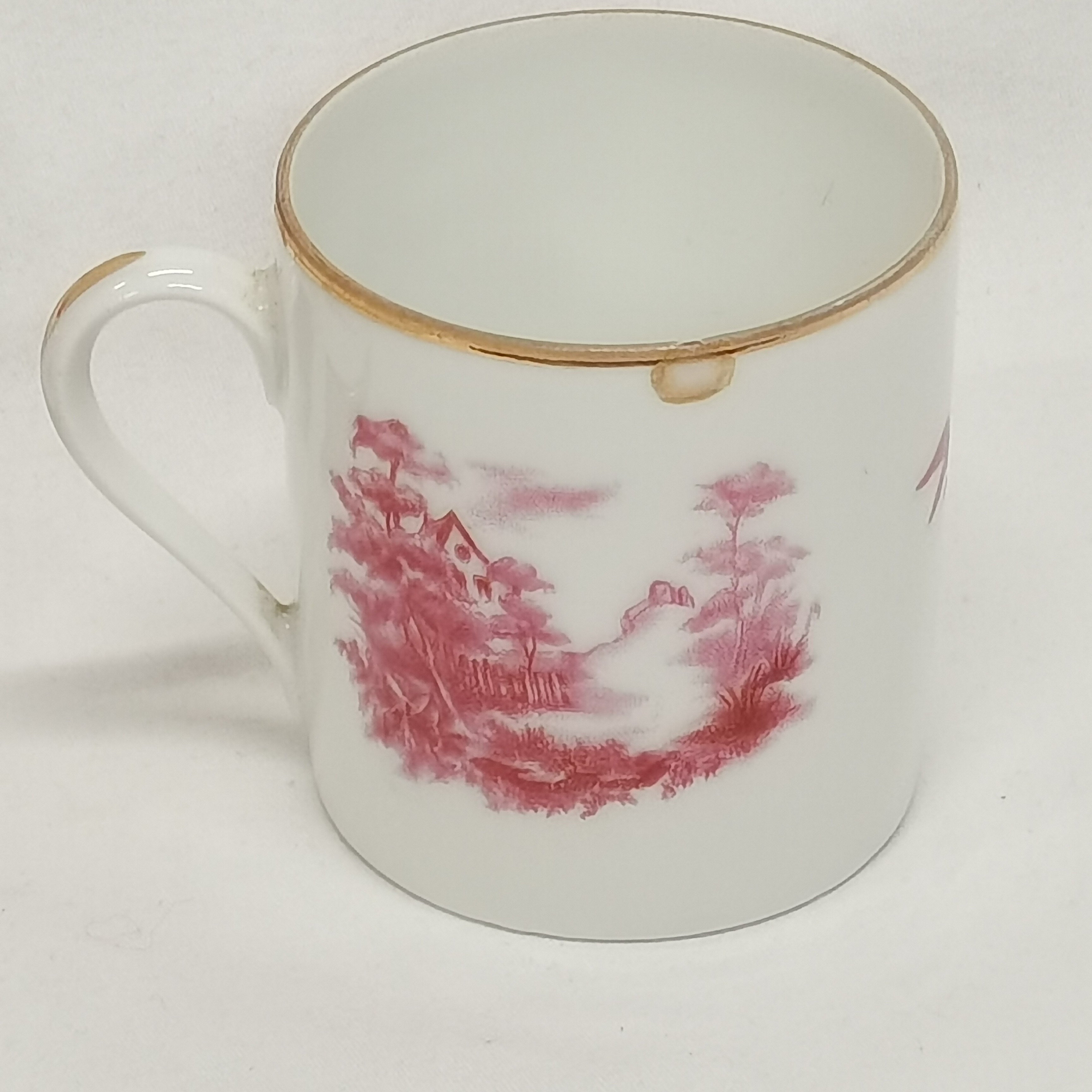 Tasse Avec Soucoupe Céramique Tons Marron Et Vert - Occasion En Bon état
