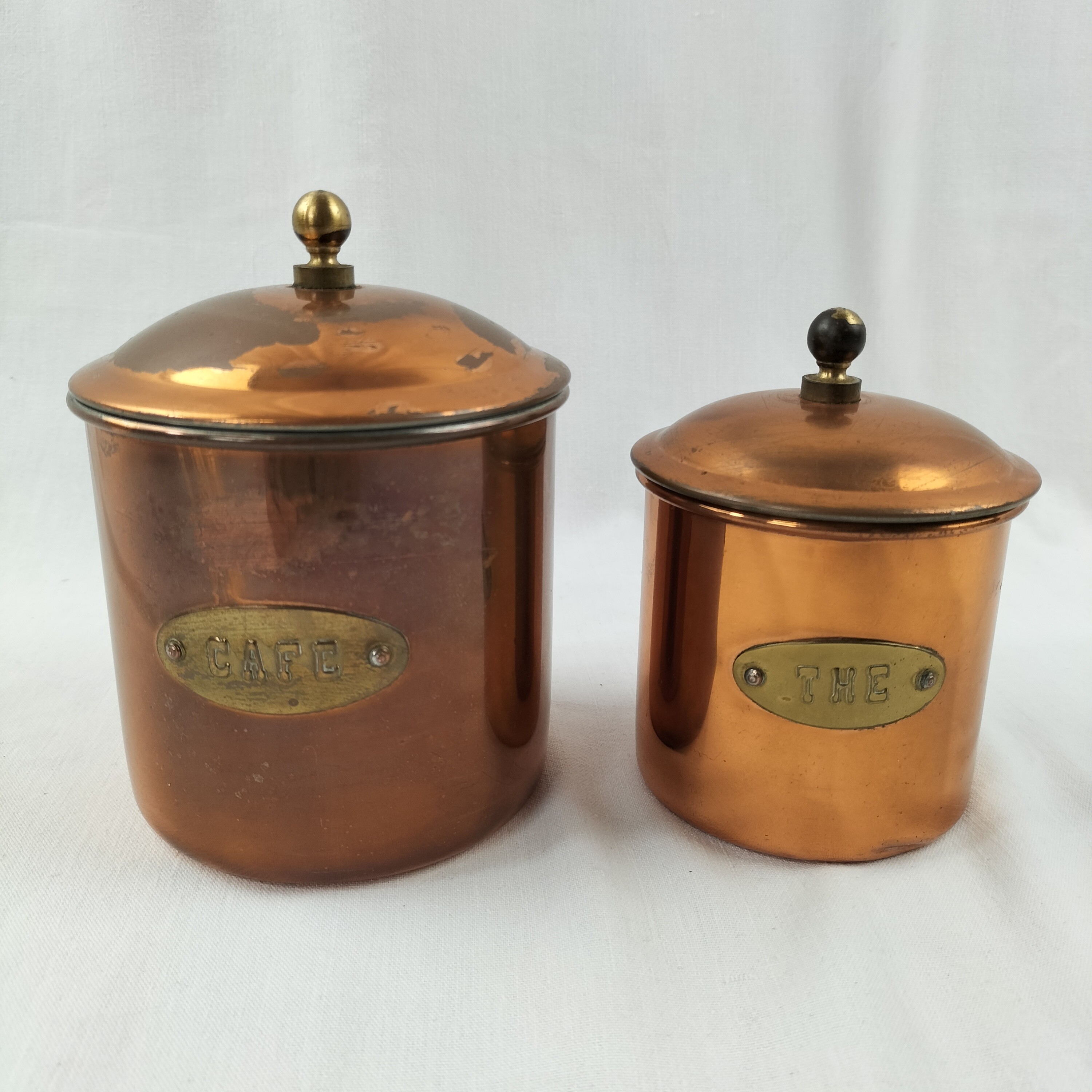 Trio de Pots de Cuisine Vintage en Métal Cuivré – Sucre, Café, Thé - Photo 7