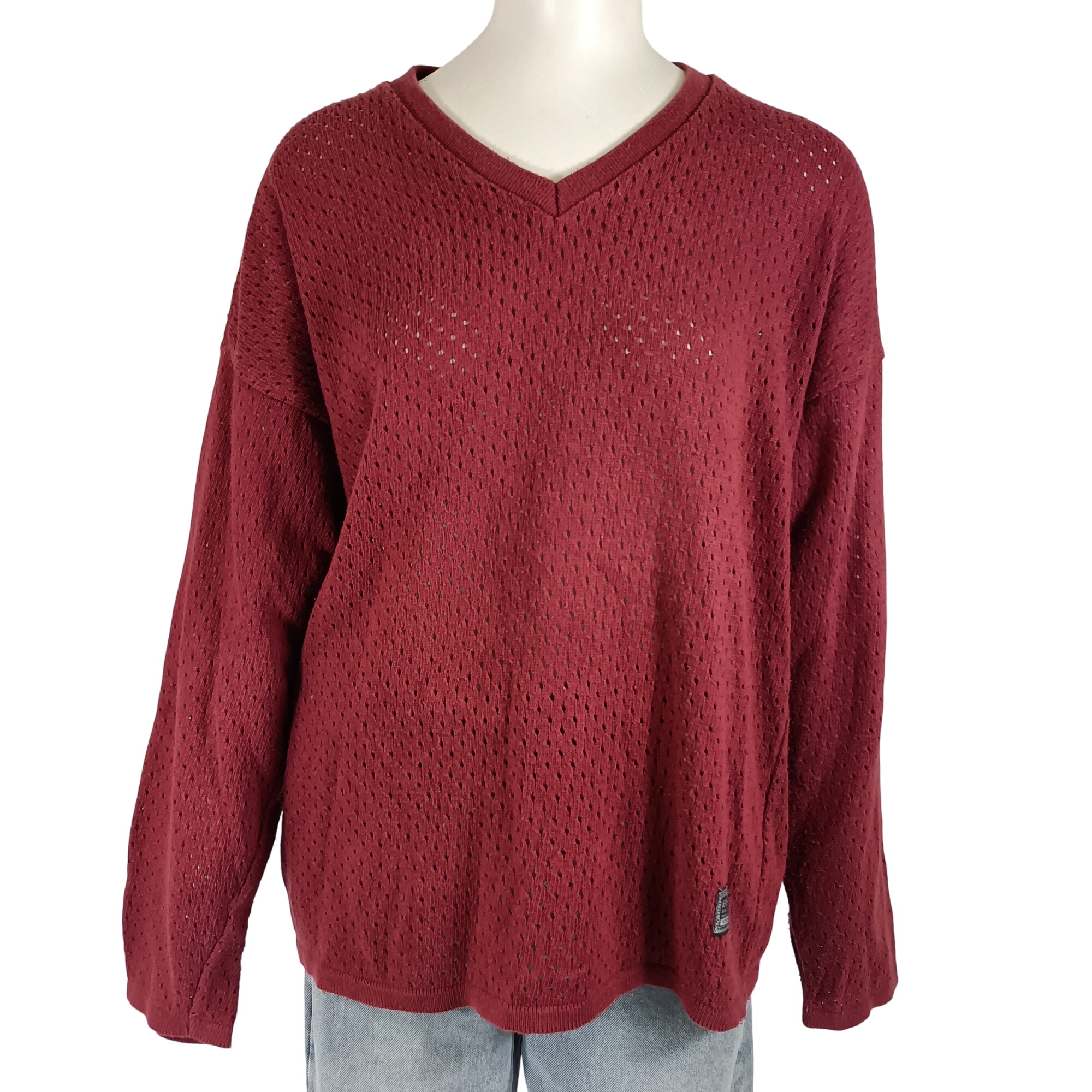 Pull ajouré bordeaux Versace Jeans Couture en coton, coupe ample et col V tendance Comme neuf -  reconditionné disponible sur Label Emmaüs