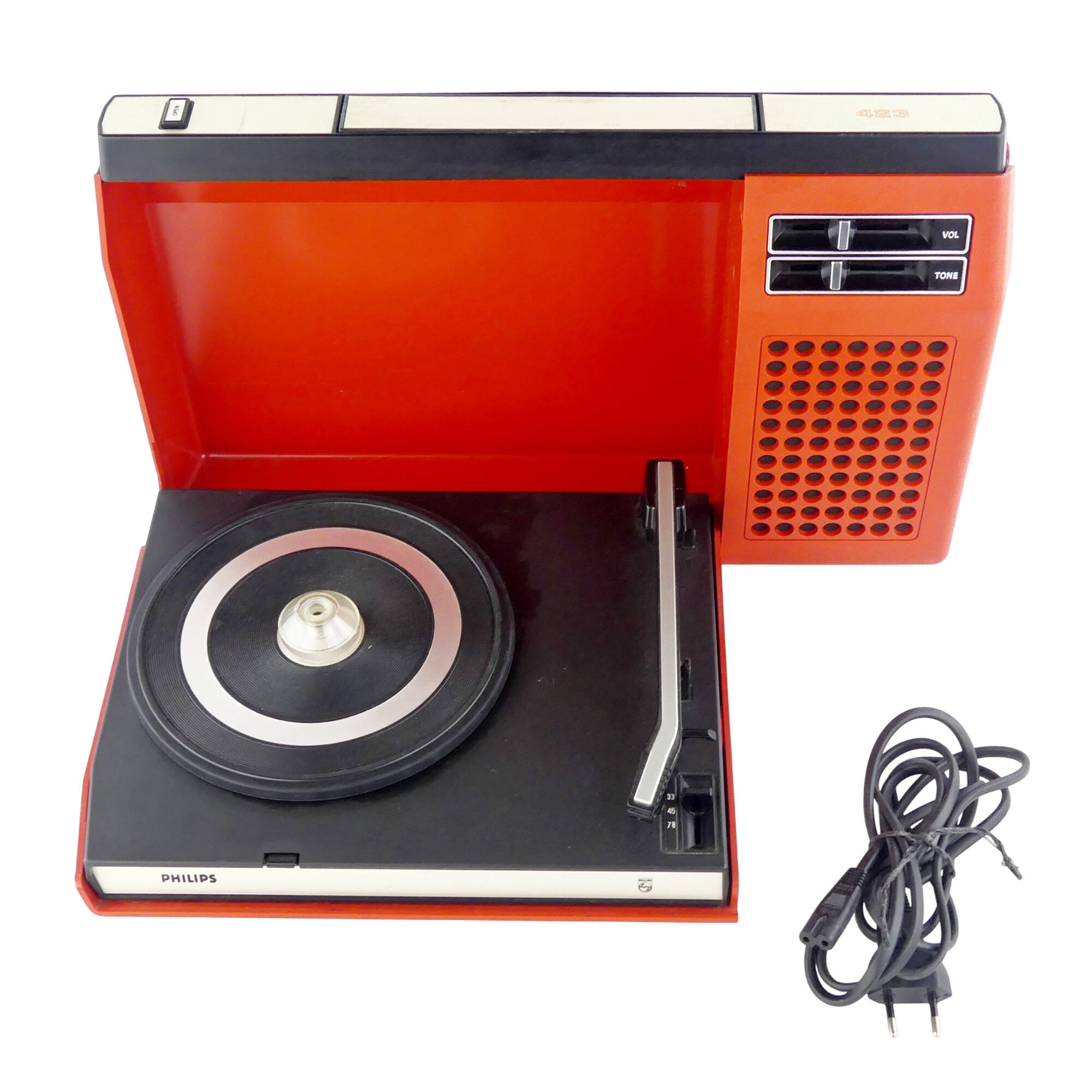 Tourne disque Plilips 423 rouge années 70 État correct -  reconditionné disponible sur Label Emmaüs