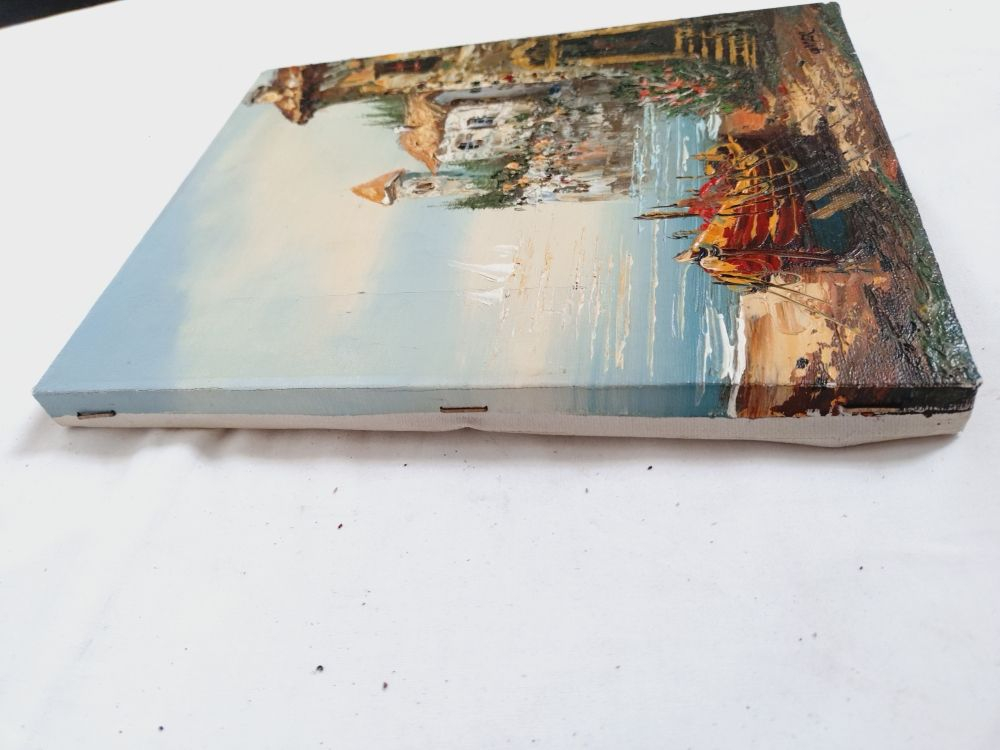 Huile sur toile originale, paysage marin signé. État correct - Vue 14 - 