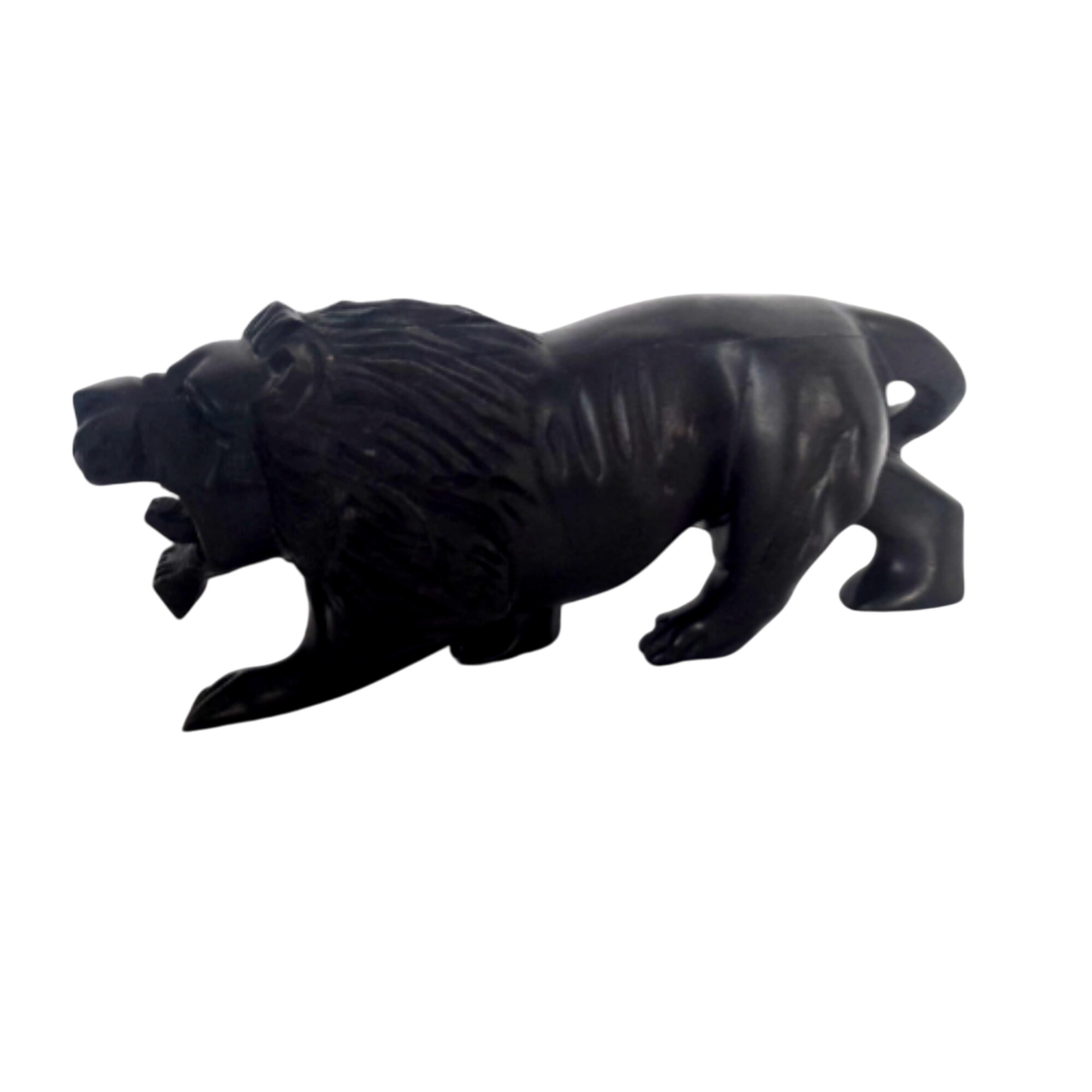 LION, sculpture en bois foncé - Photo 0