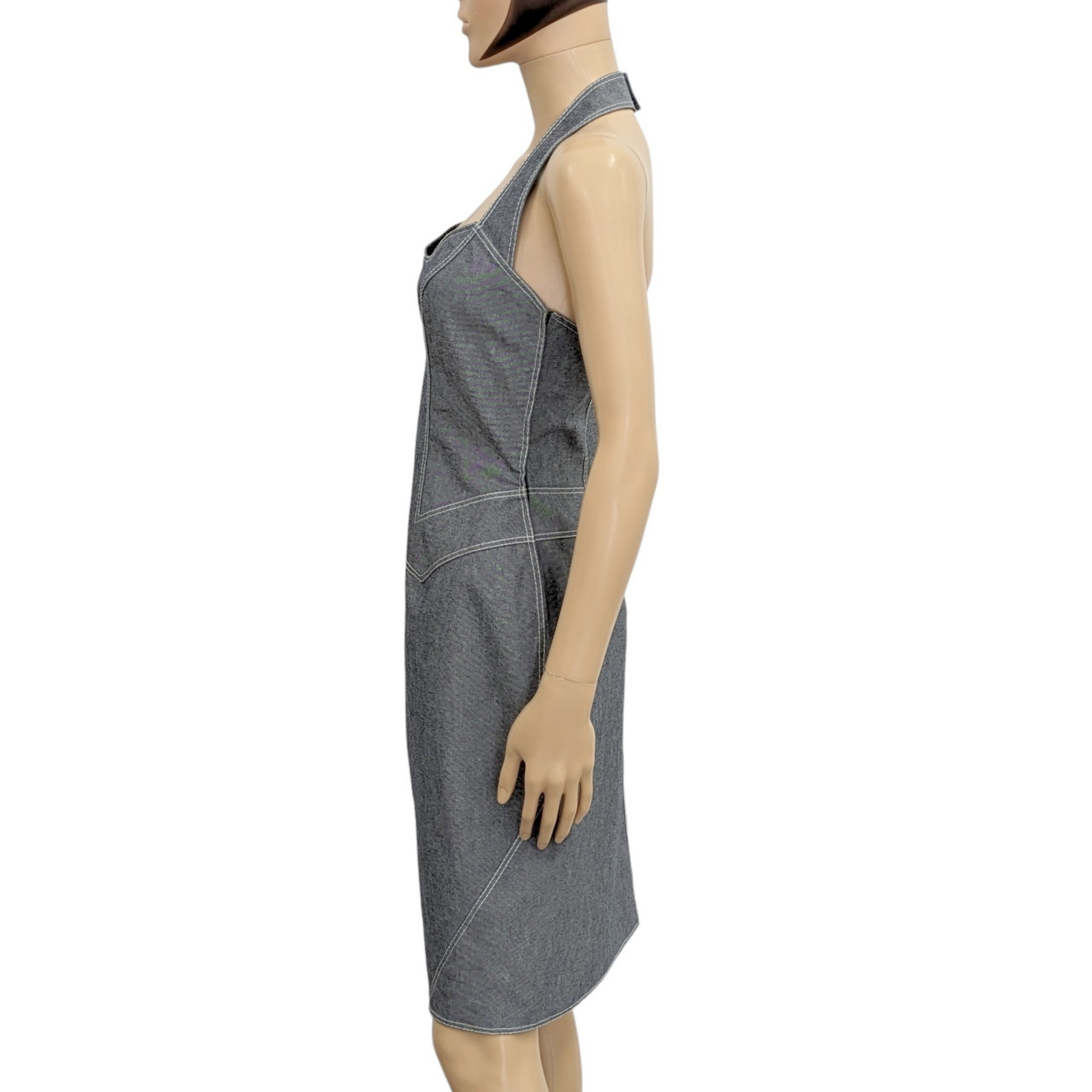 Mugler T 42 Robe dos nu en toile jean chambray gris bleu Vintage - Photo 3