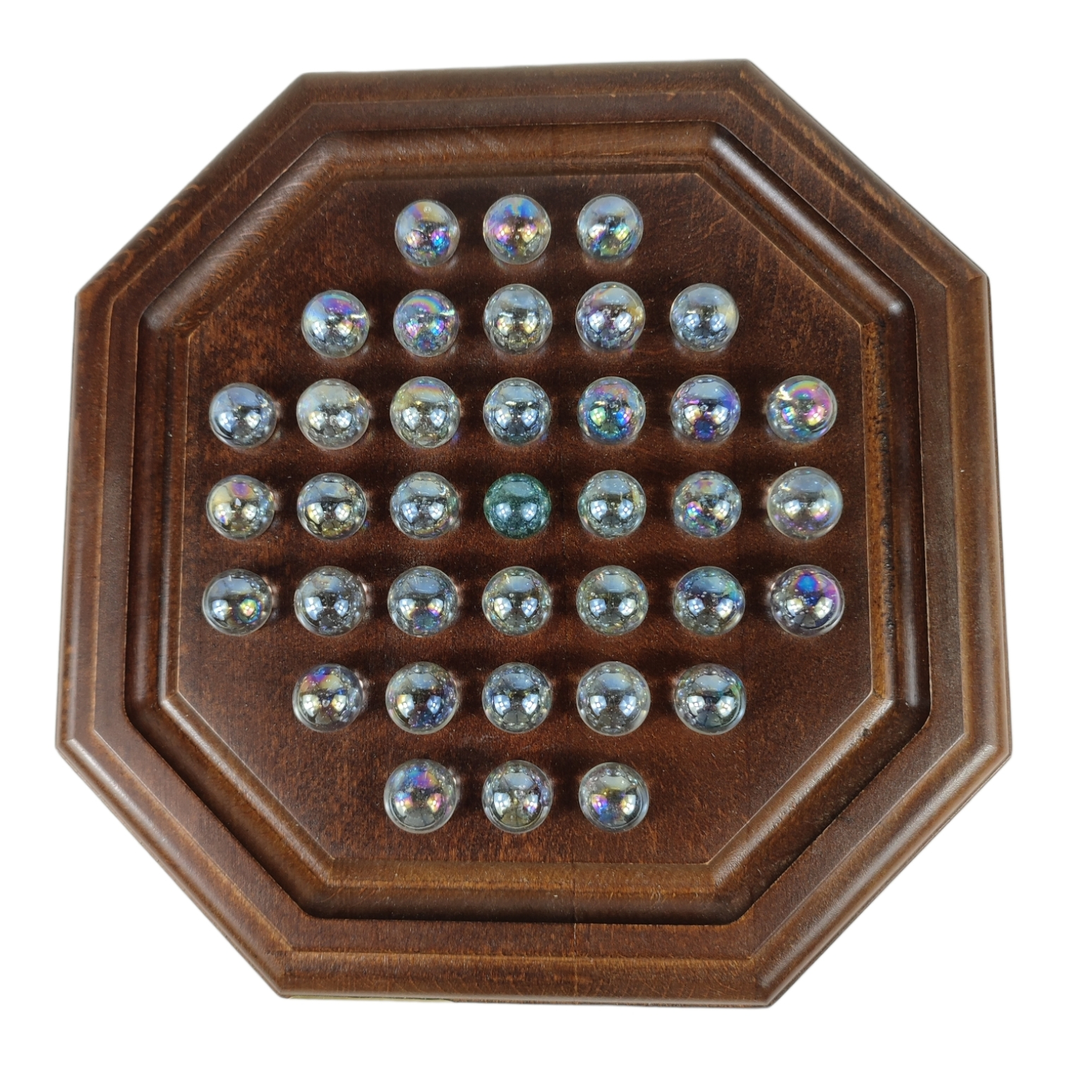 Gioco Del Solitario In Legno Con Biglie Di Vetro Nero - Diametro 22 Cm