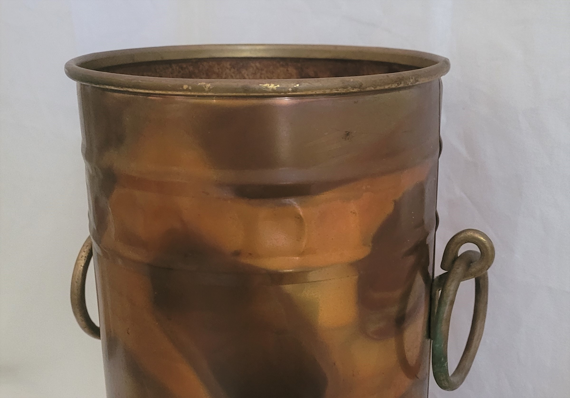 Porte parapluie rond en cuivre et laiton - Bon état - Photo 4