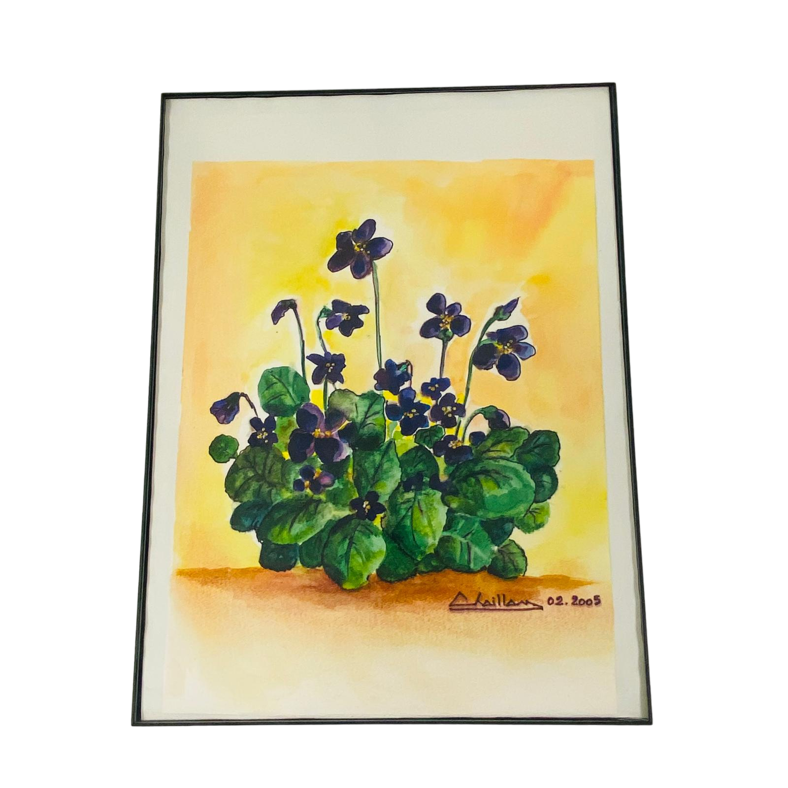 Peinture florale violette Vintage