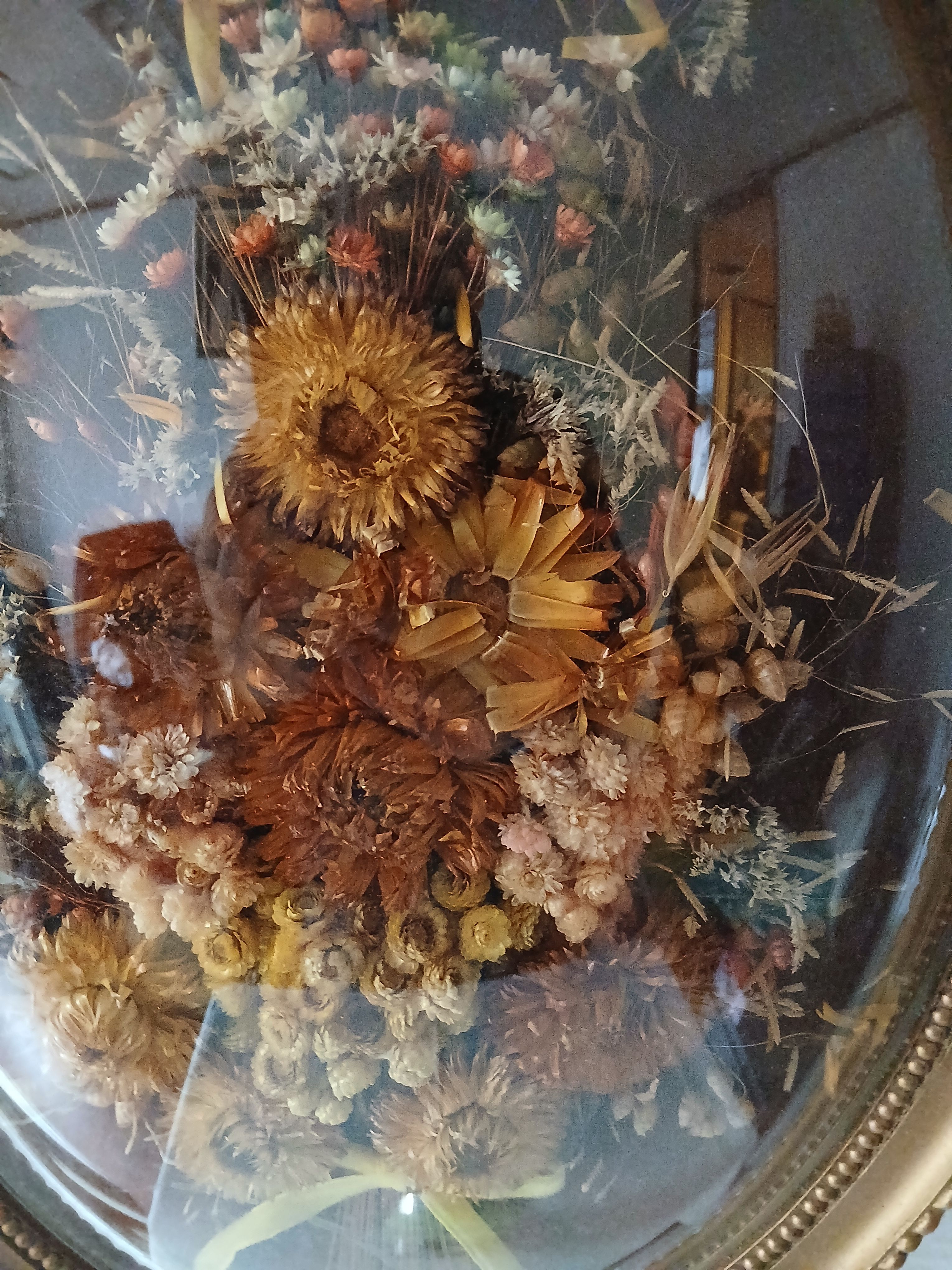 Lot De 2 Cadres Anciens En Verre Bombé - Motif Fleurs, Style Années 70, Très Bon état, Origine France