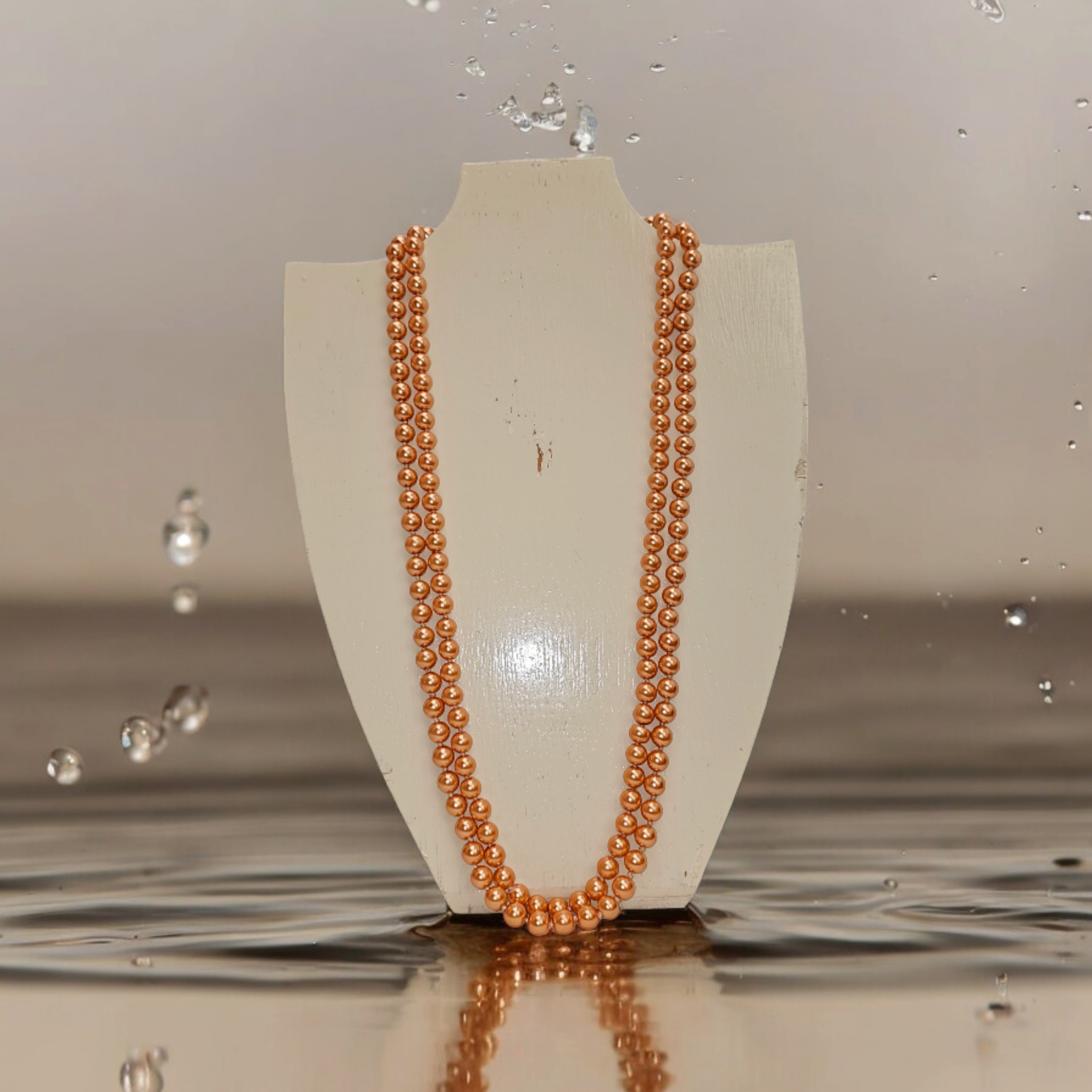 Long Collier de perles couleur Saumon   -  reconditionné disponible sur Label Emmaüs