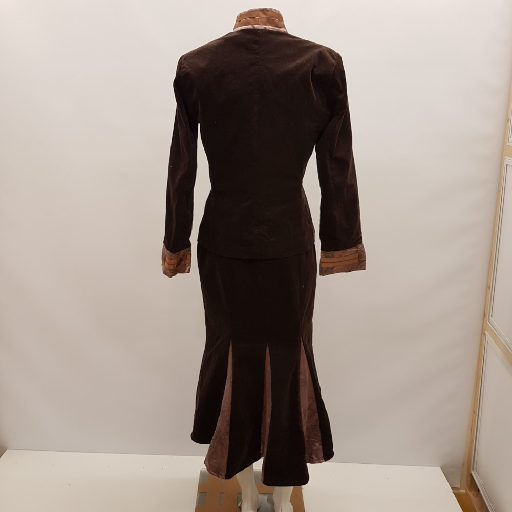 Ensemble de fête en velours marron et vieux rose veste et jupe - JACQUELINE RIU - Taille 36 Bon état - Vue 2 - 