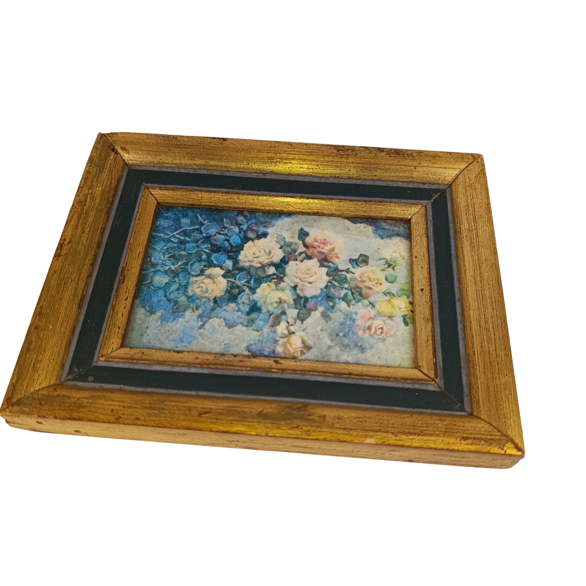 Cadre en bois doré avec une peinture fleurie - Photo 0