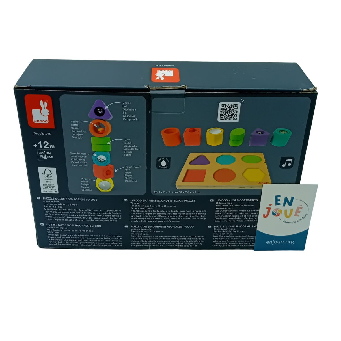 Jouet en bois - Puzzle 6 cubes sensoriels I Wood - Janod - A partir de 12 ans. Comme neuf - Vue 3 - 