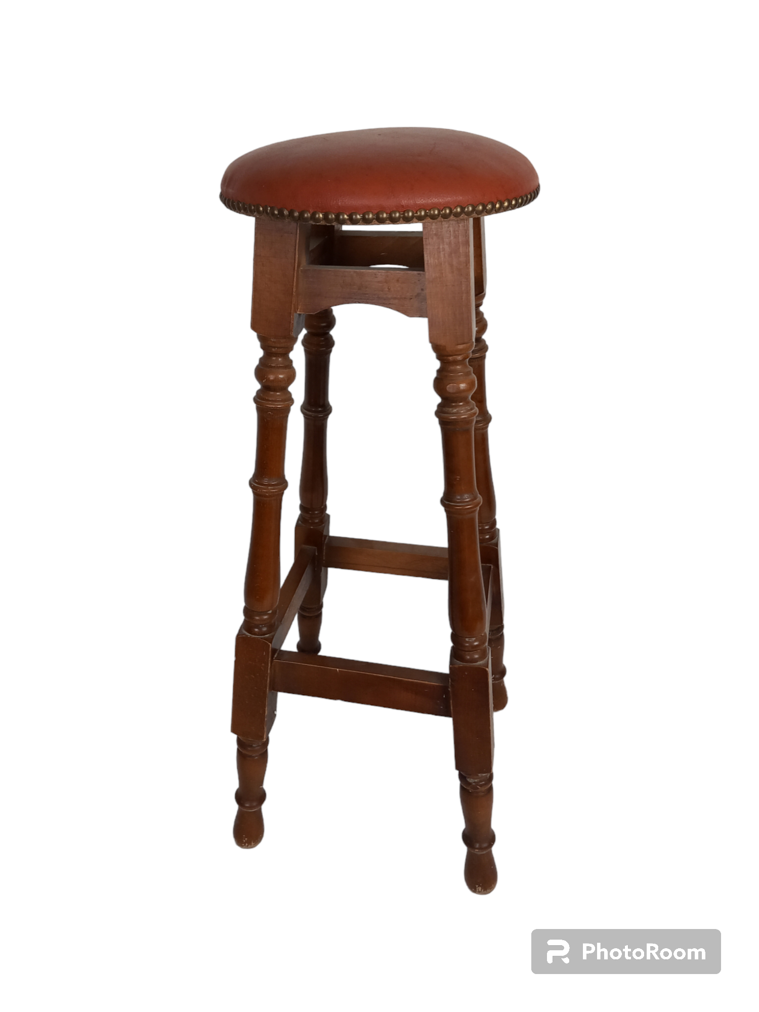 Ancien Tabouret De Bar /Boutique Vendeur Vintage En Bois /Cuir  Très bon état - Vue 8 - 