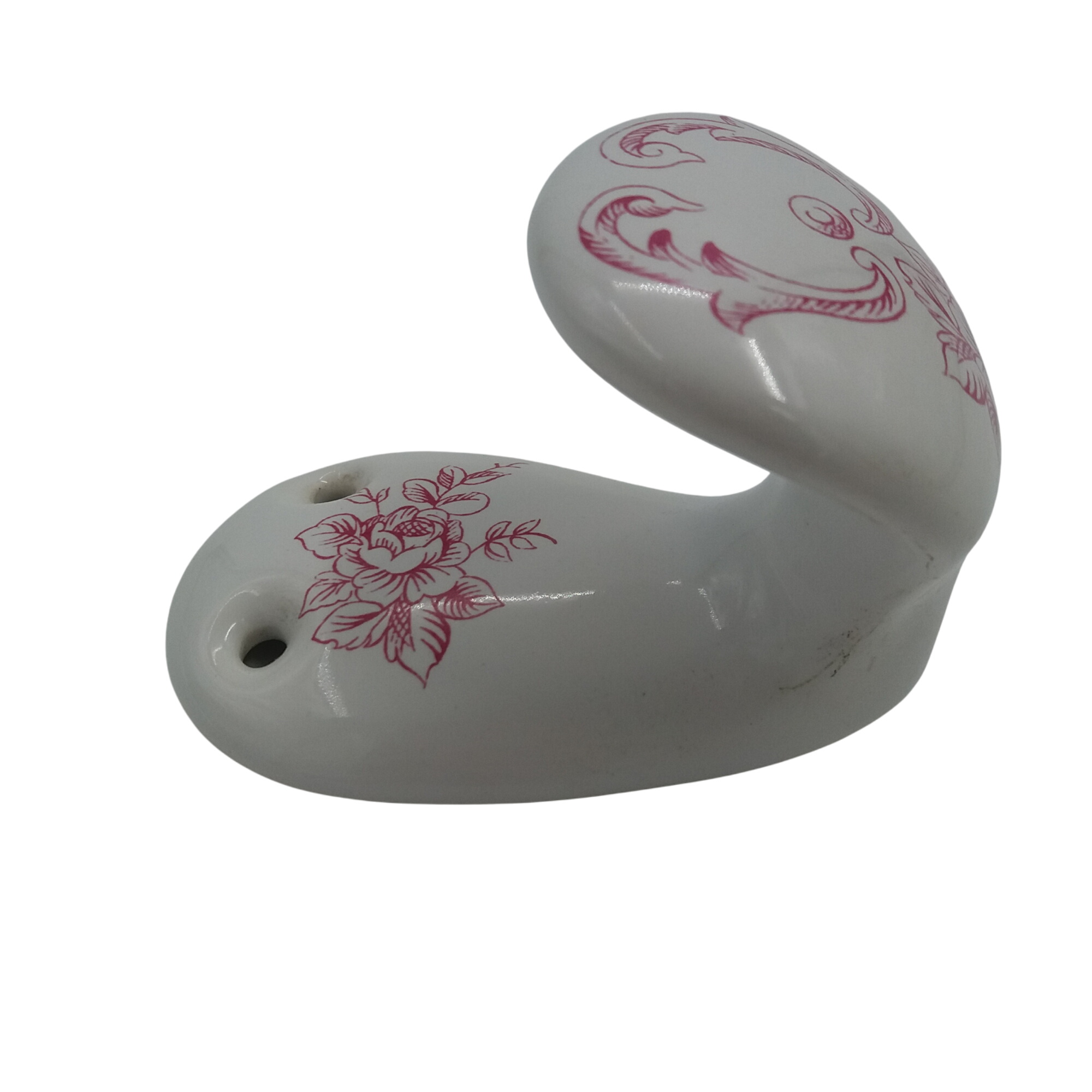 Ancienne patère blanche. Porcelaine. Décor floral rose. Porcelaine de paris. Signée dessous - Photo 0