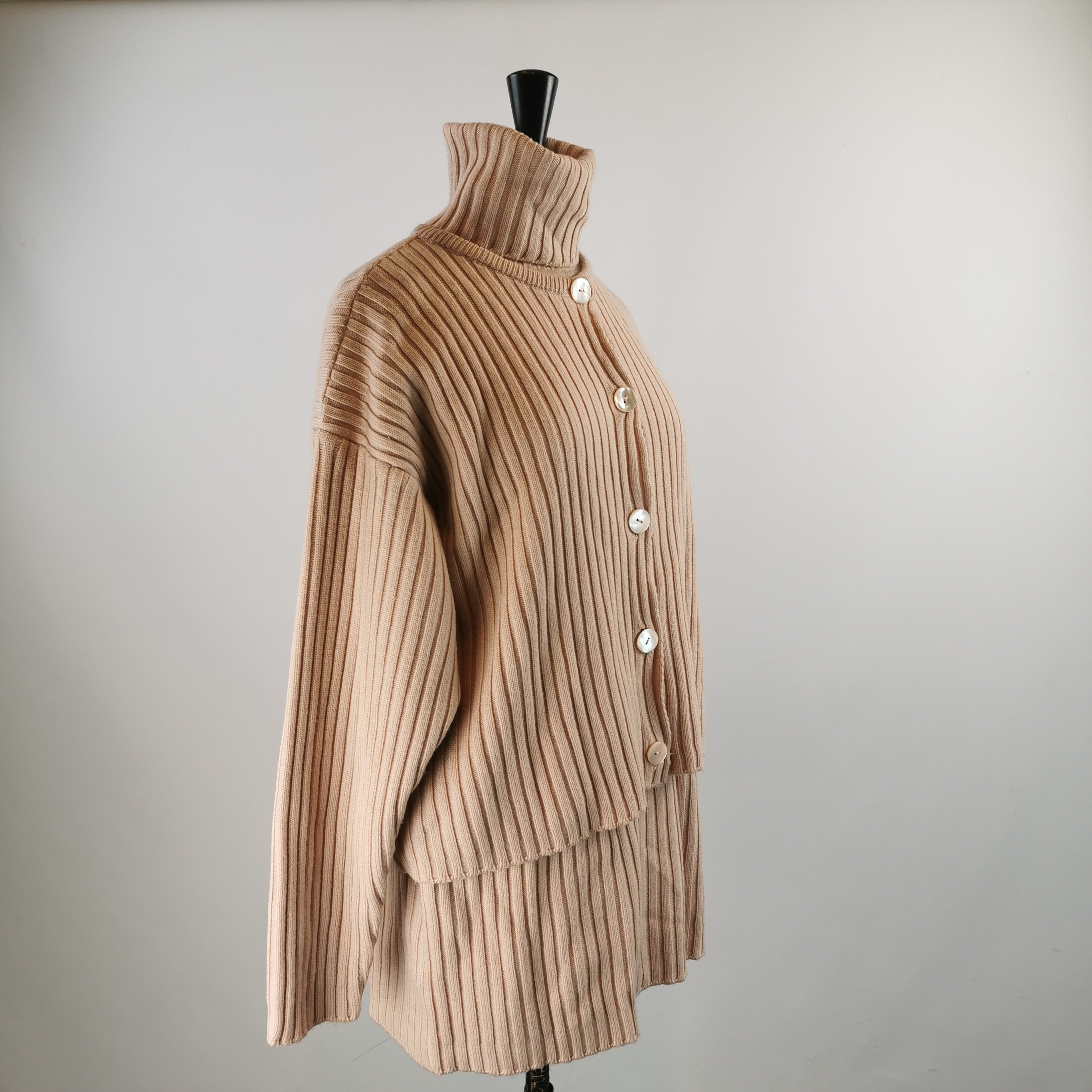 Gilet long à col roulé en pure laine vierge beige clair Klaus Steilmann Selection 36 Très bon état - Vue 3 - 