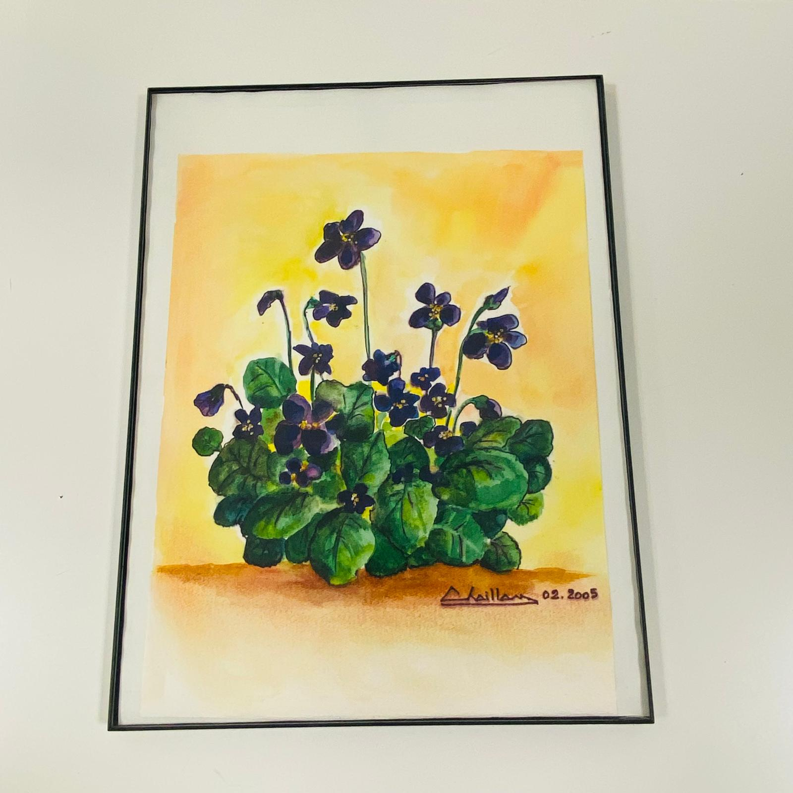 Peinture florale violette Vintage - Image 2