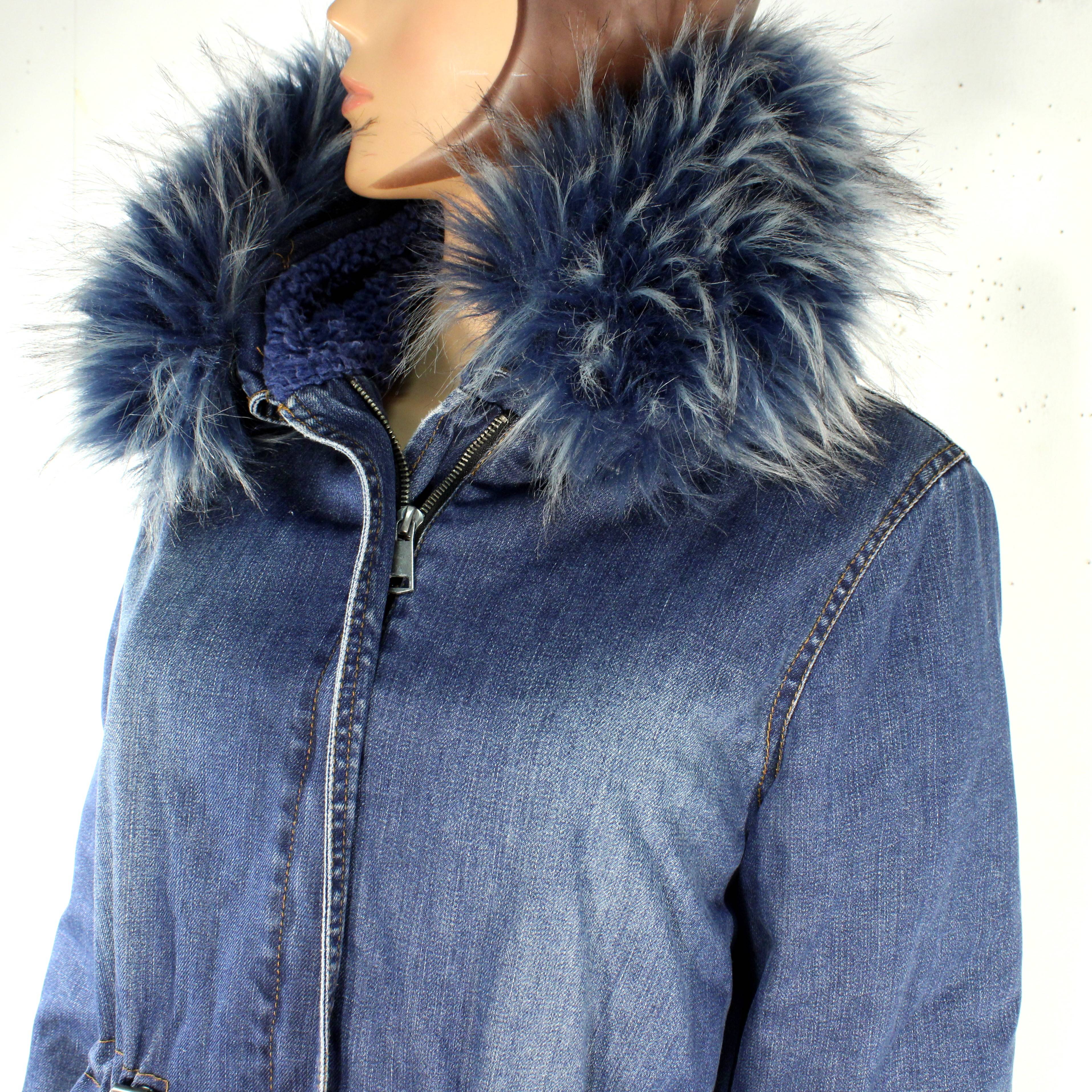 Manteau Femme Bleu Jean & Fausse Fourrure Estimée Taille Unique Bon état - Vue 4 - 