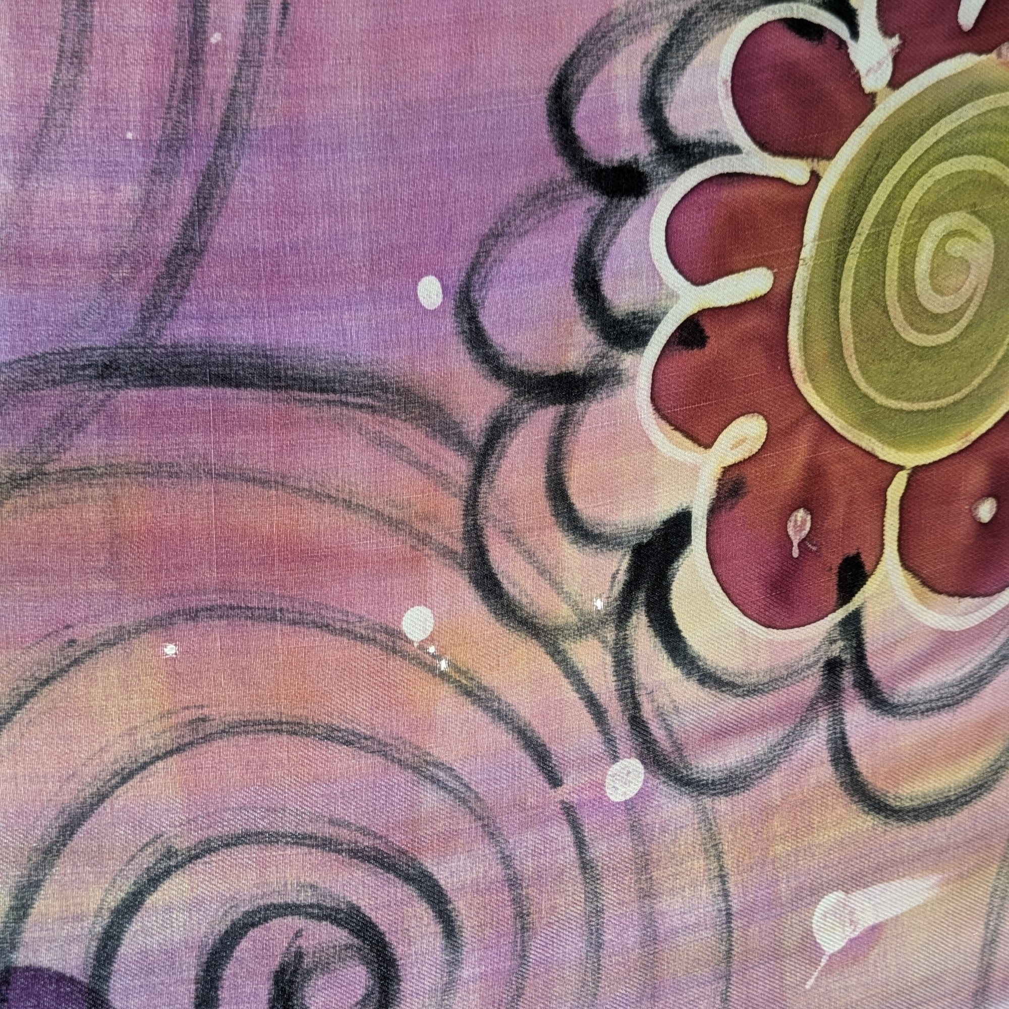 Foulard carré en soie peint à la main motifs floraux Tendance hippie Bohème 83 x 87 cm - Photo 4