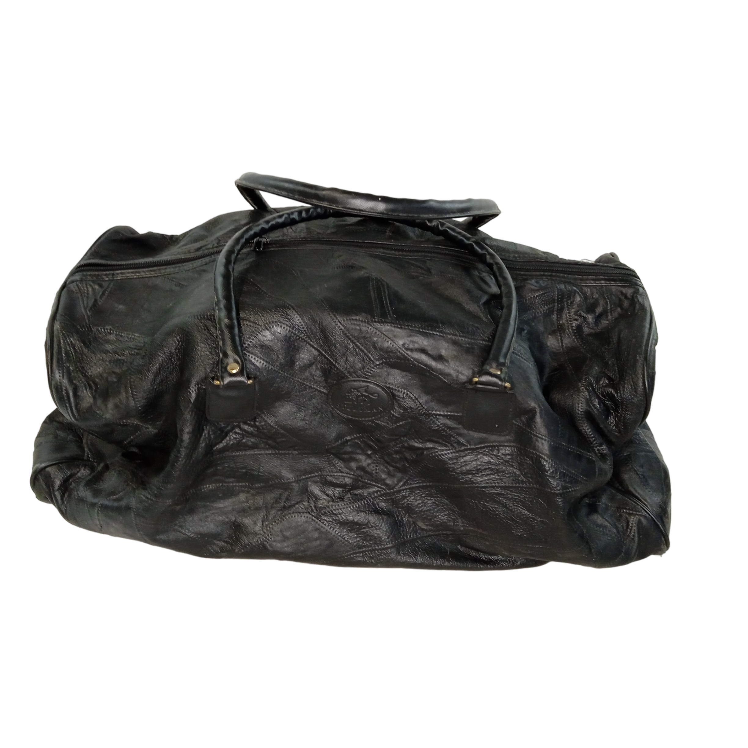 Sac de voyage STELTMAN en cuir noir Bon état -  reconditionné disponible sur Label Emmaüs