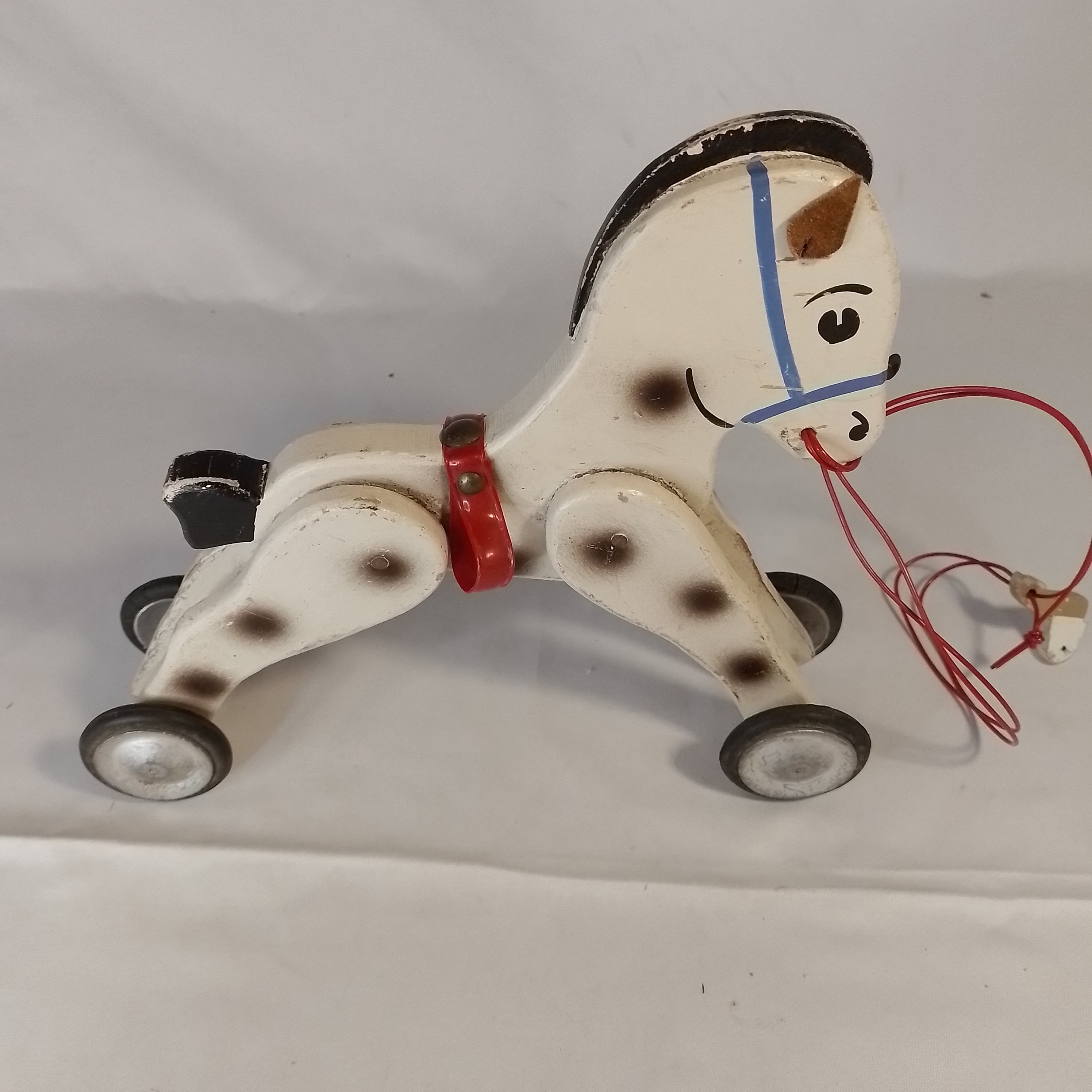 Ancien Cheval Miniature à Roulettes En Bois Et Composition - Vers 1900 - Jouet Poupée