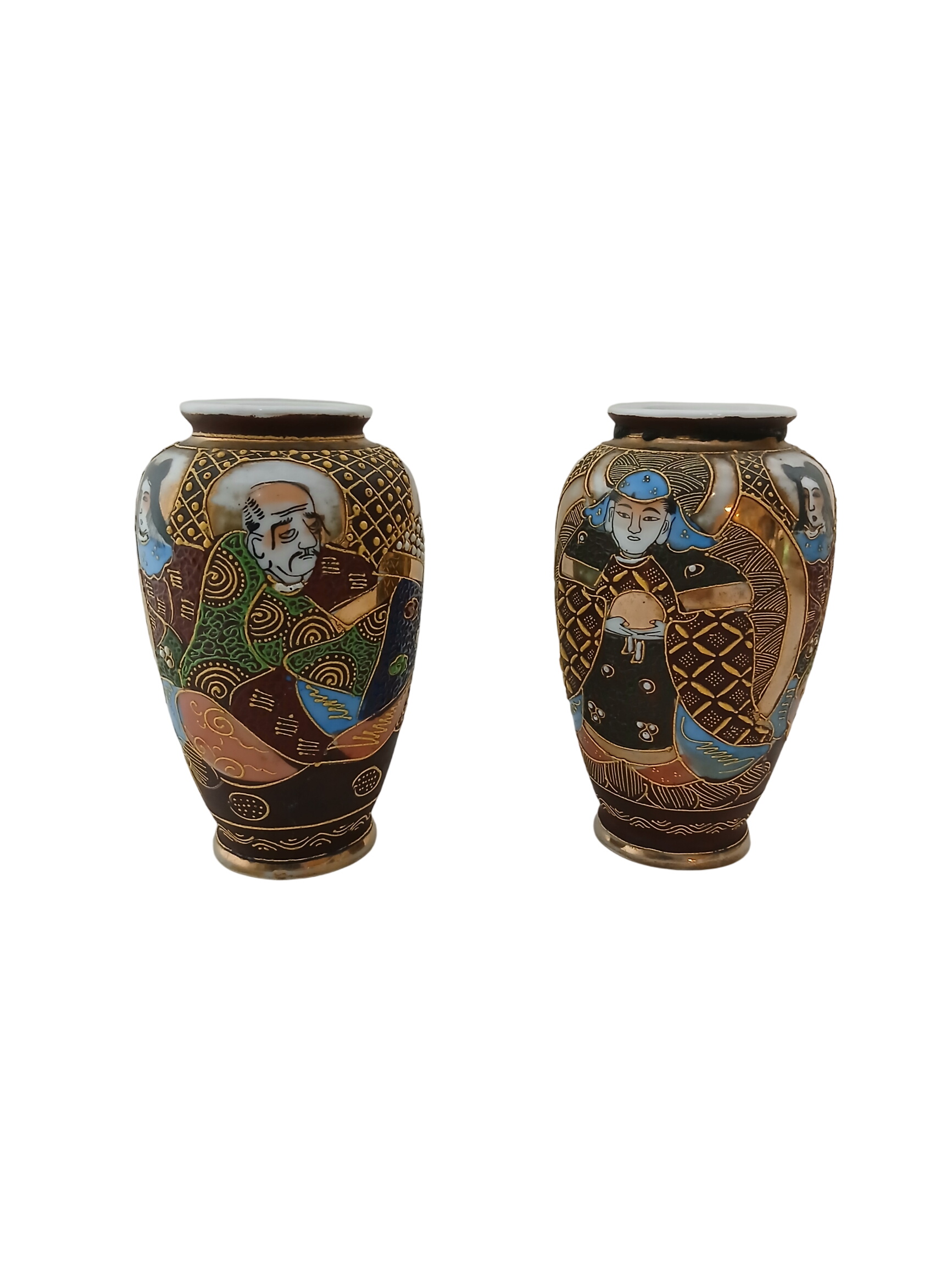 Lot de 2 petits vases en porcelaine émaillée à décor japonisant. Très bon état -  reconditionné disponible sur Label Emmaüs