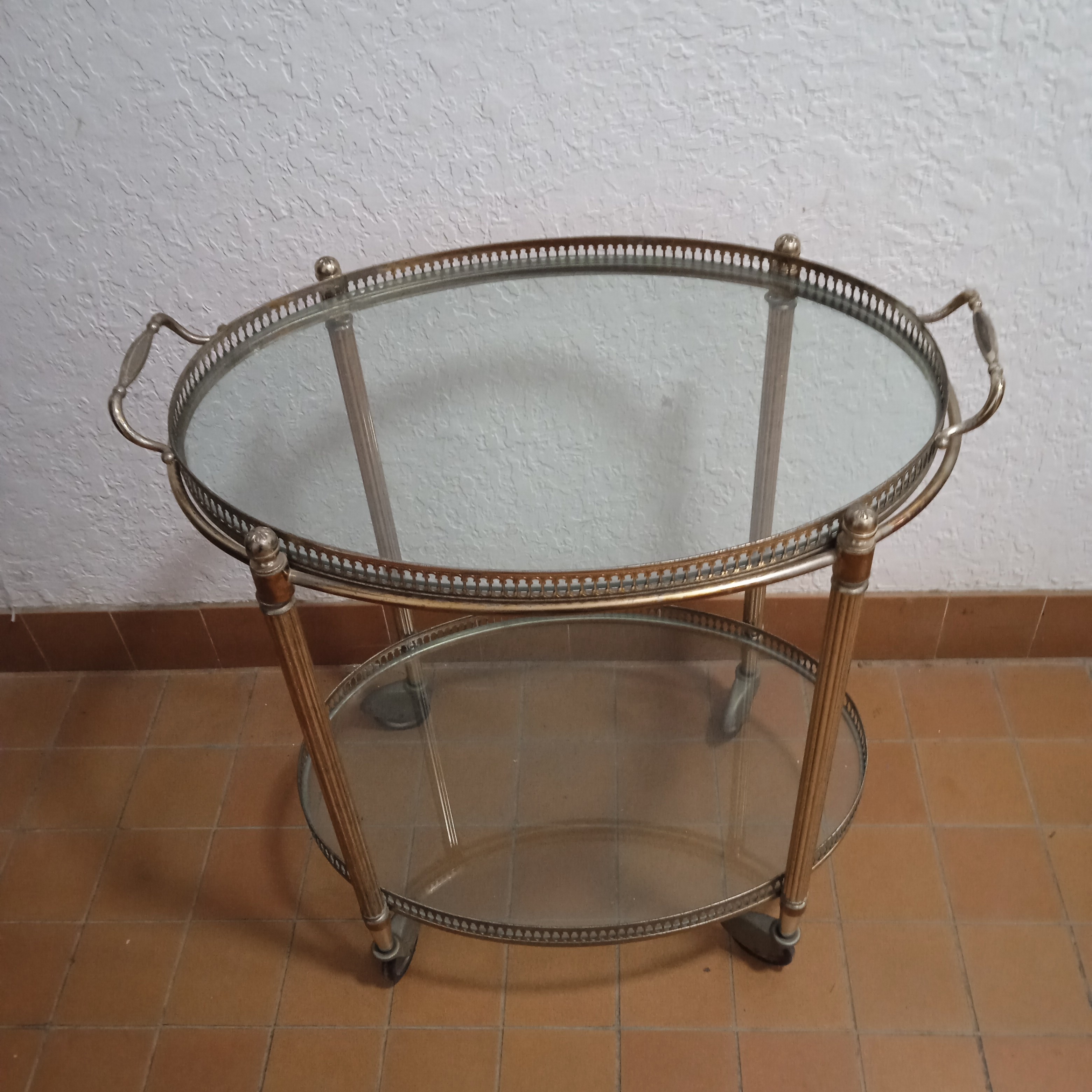 Desserte Ancienne en Métal Doré Plateau amovible - Image 2
