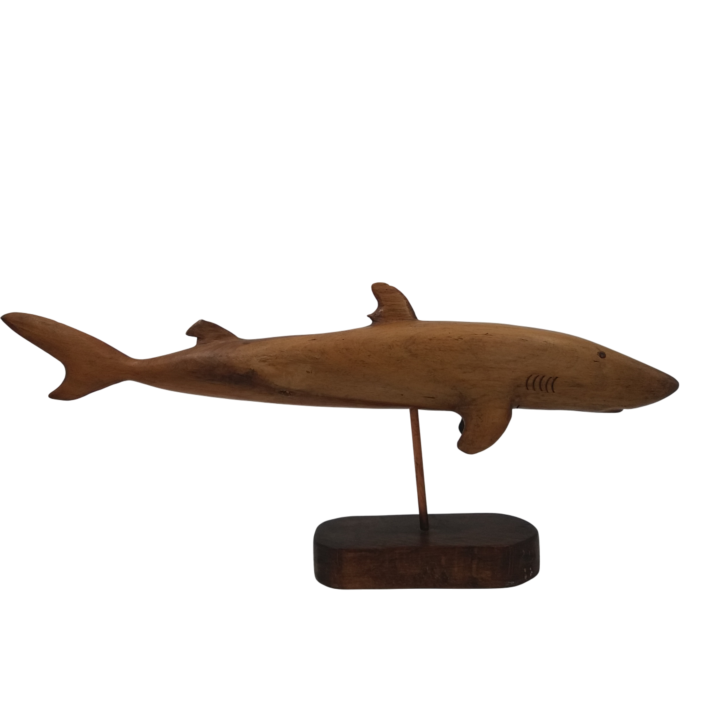 Grande et belle sculpture de requin en bois sur socle - Photo 0