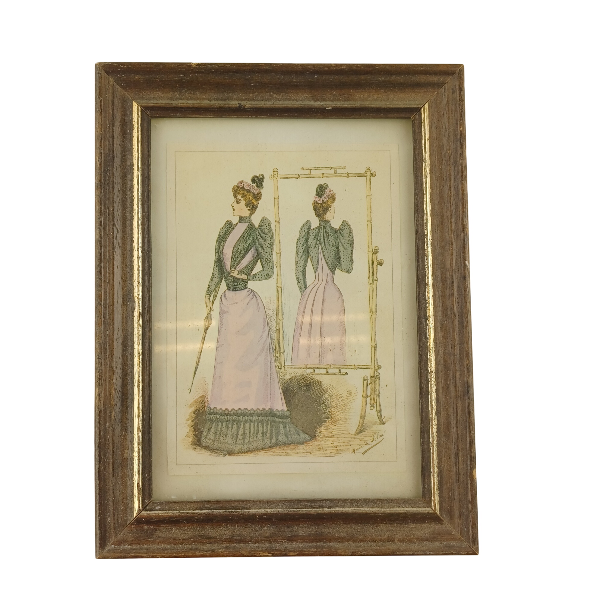 Cadre d'une jeune femme en rose rose devant un miroir en bambou - Photo 0