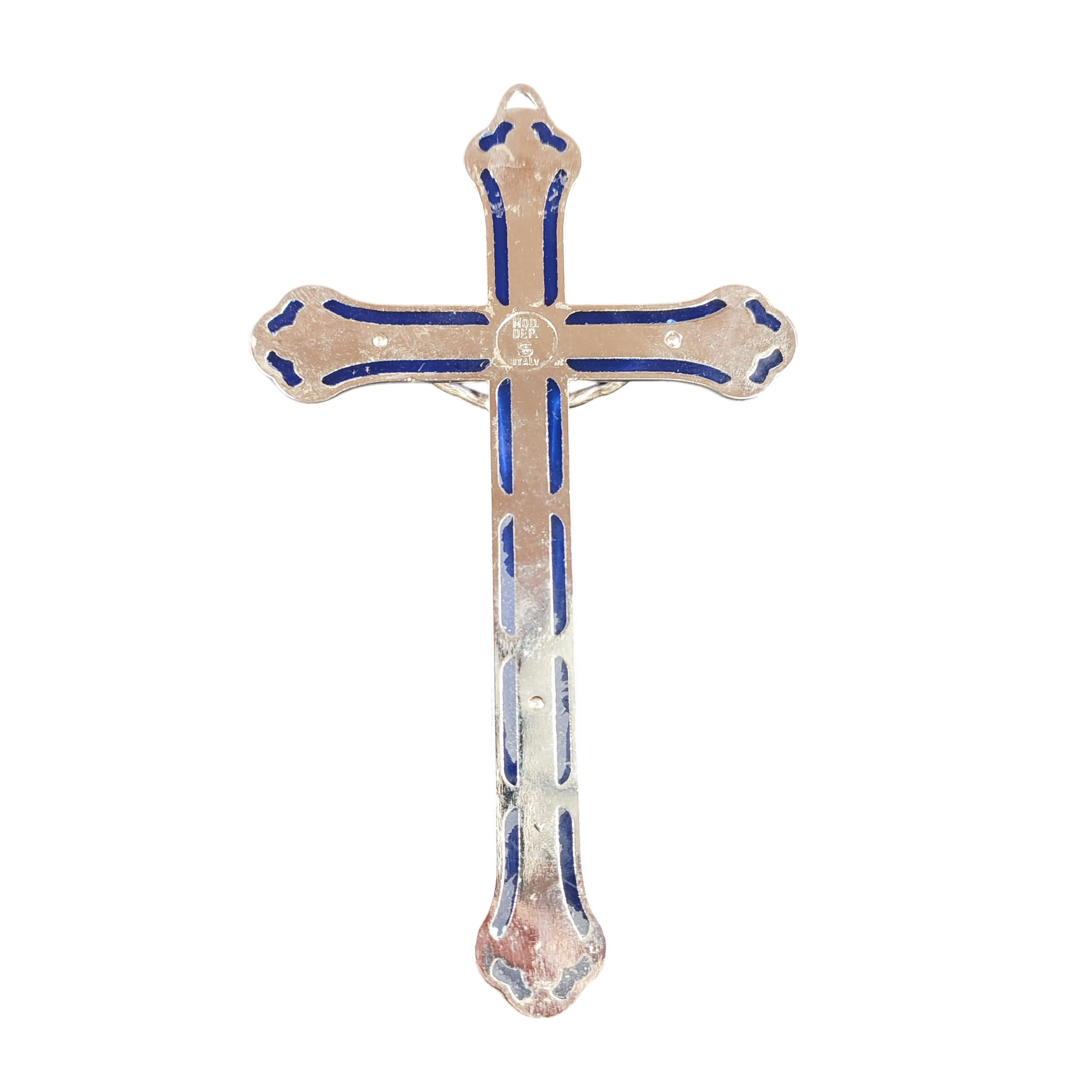 Crucifix vitrail en métal argenté - Photo 2