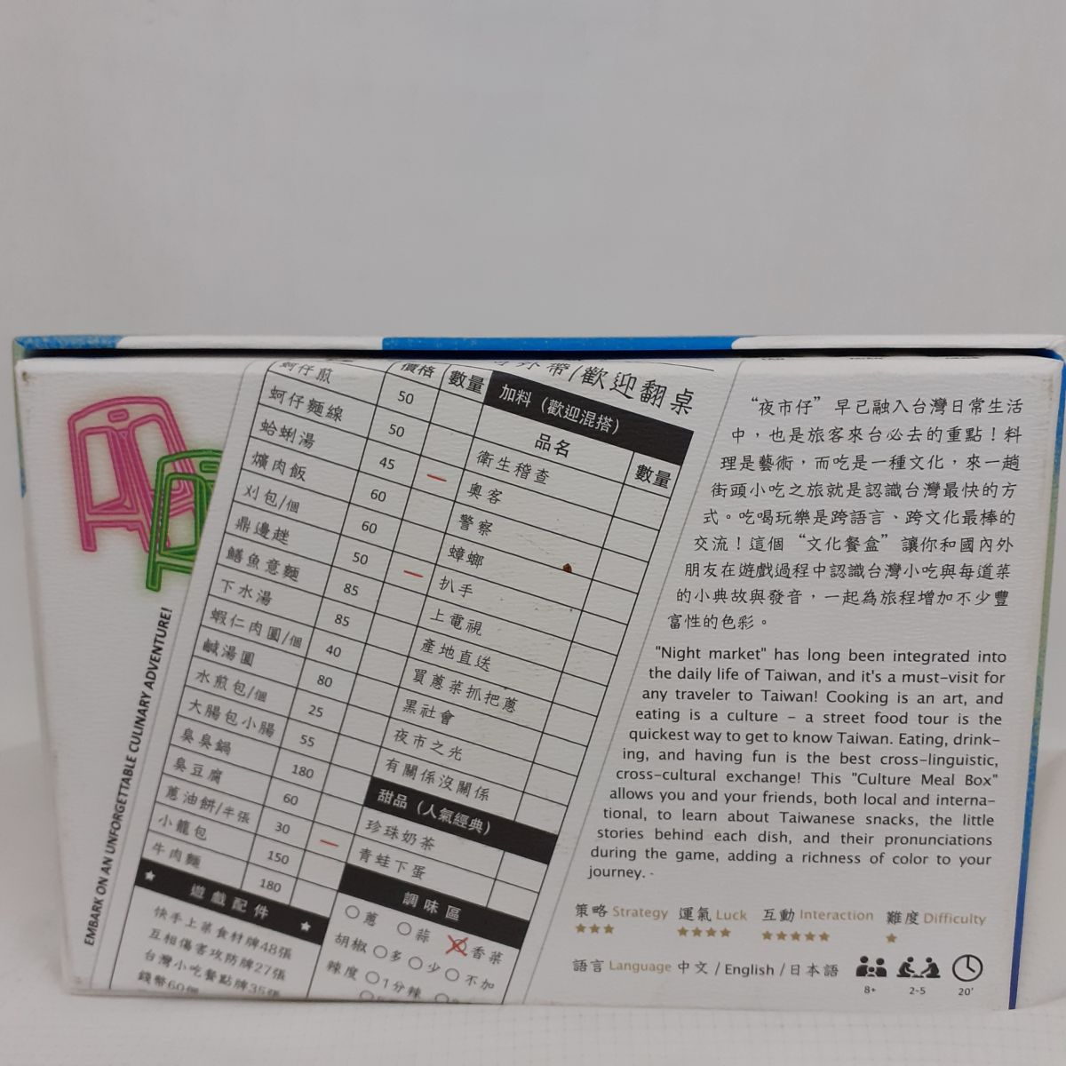 Voir photo 3 de Jeu de société - Chinois - Marchés nocturnes de Taïwan - Anglais et chinois Jeu de société - Chinois - Marchés nocturnes de Taïwan - Anglais et chinois Comme neuf - Vue 3 -