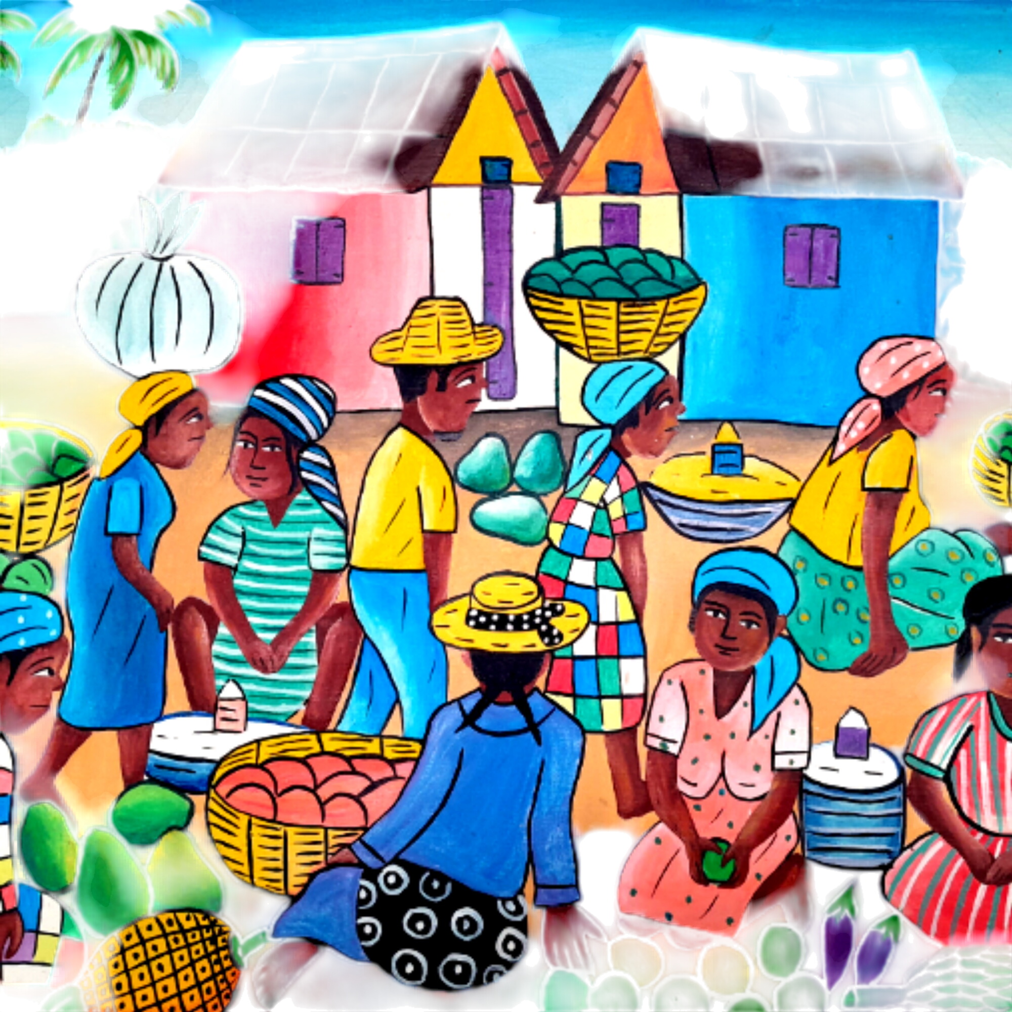 Tableau "Regard sur Haïti, l'Outre-Mer...", signé par le peintre Haïtien, LAROCHE Très bon état -  reconditionné disponible sur Label Emmaüs