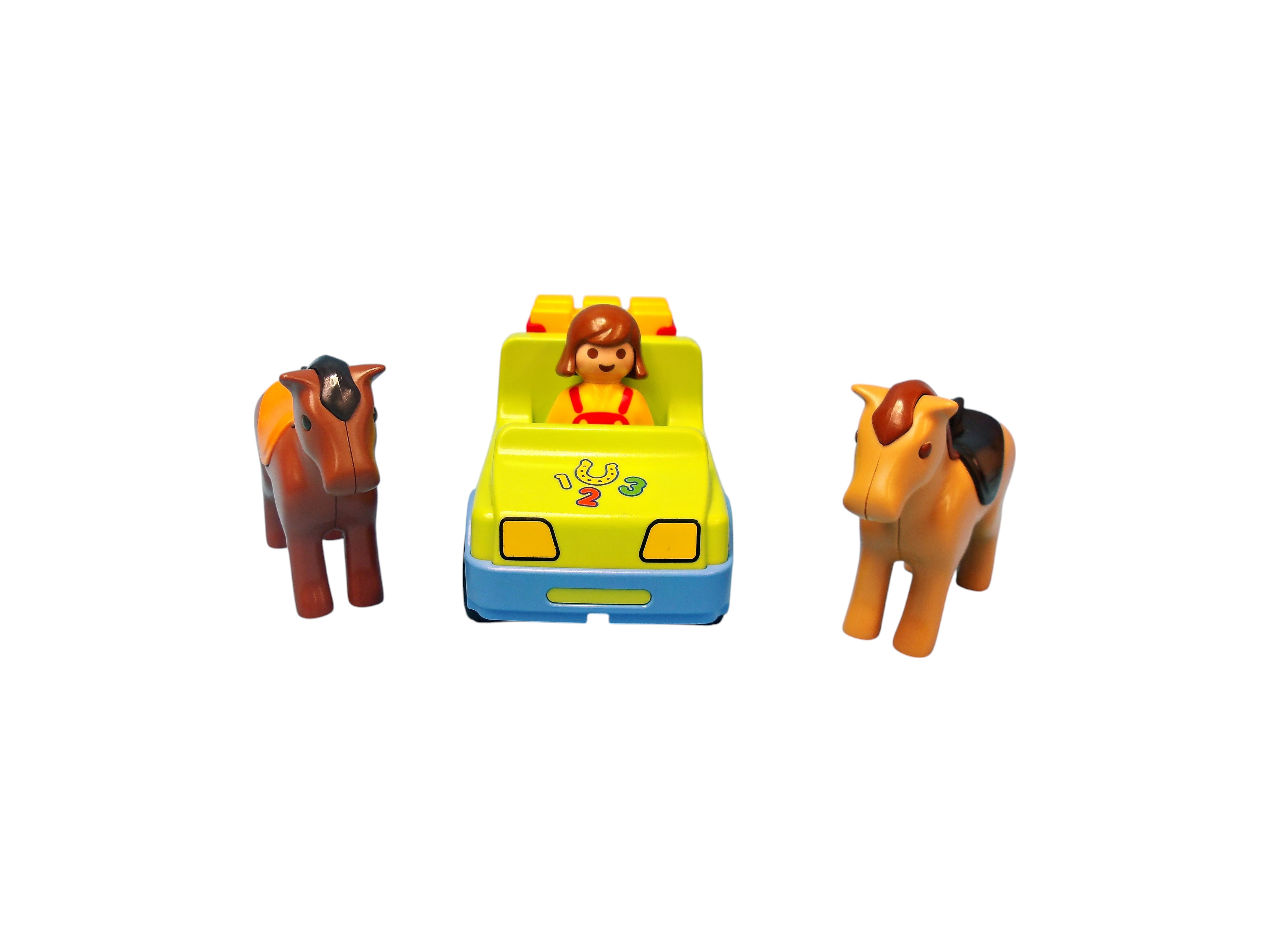 Playmobil 1.2.3 - Voiture fermier et ses chevaux Très bon état - Vue 2 - 