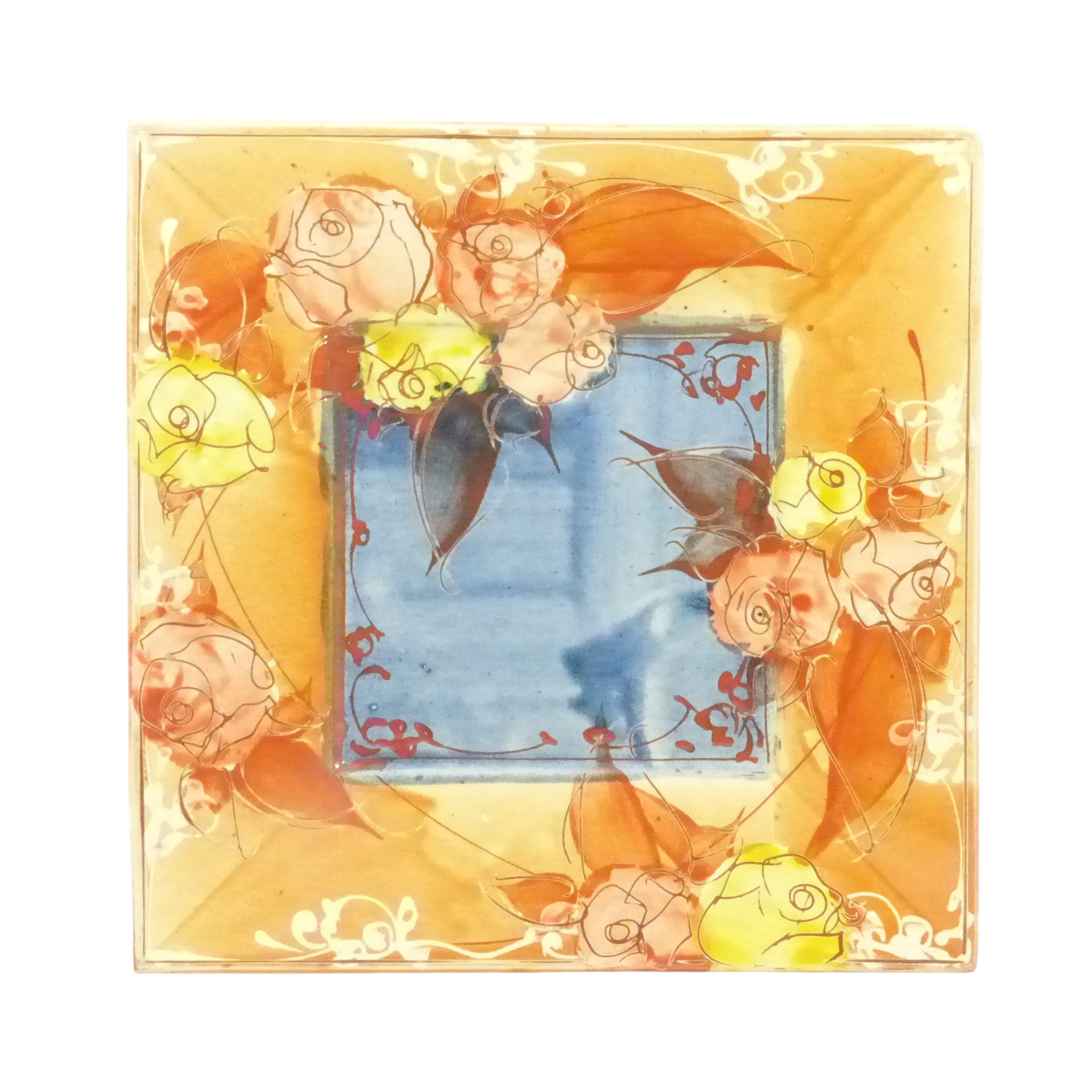Assiette décorative en terre cuite émaillée / Décor Floral - Signé Poterie Galtié Bon état -  reconditionné (offre indisponible)
