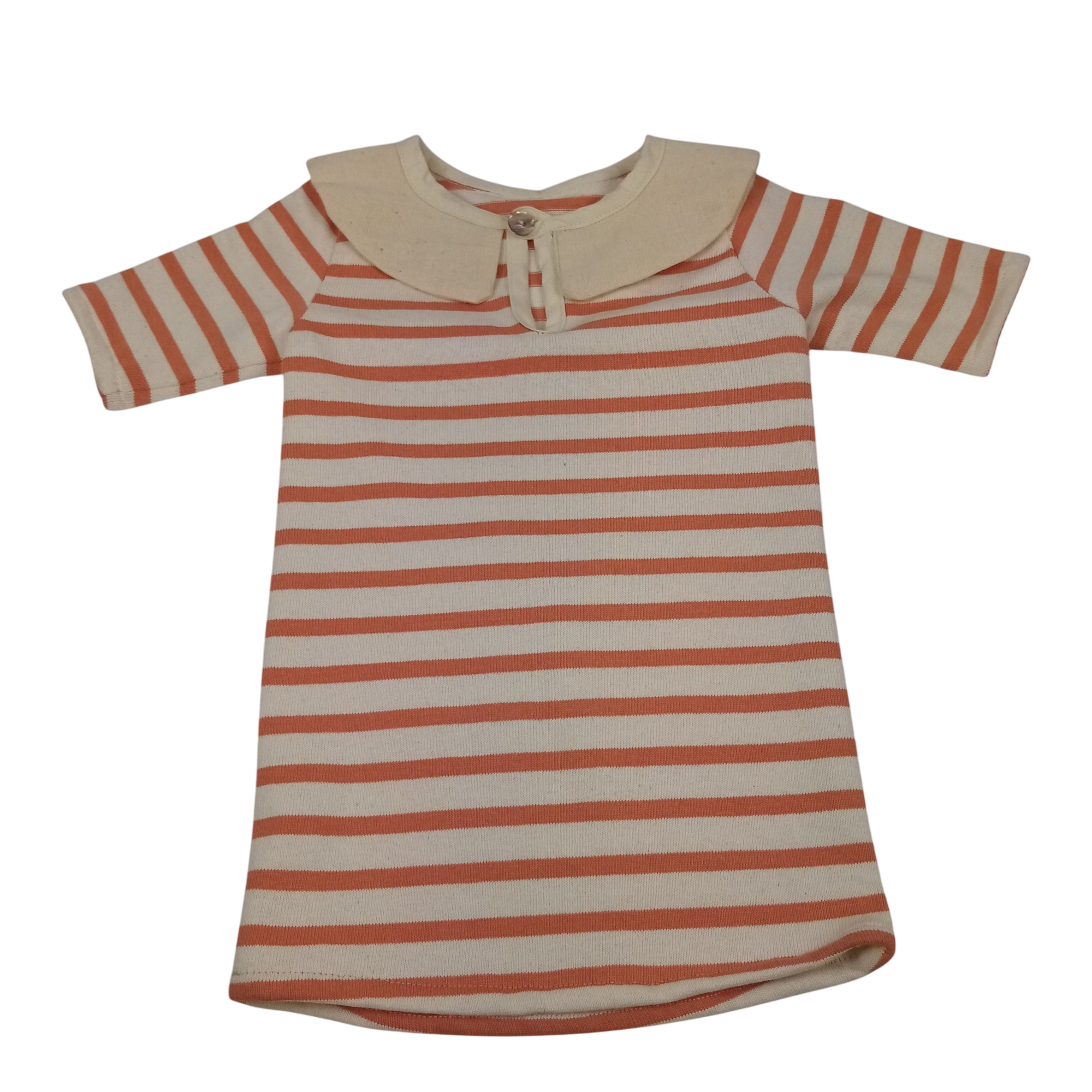 Robe orange avec 1 poche bébé 18mois col claudine, fabriqué dans notre atelier Acsomur, à partir de tissu recyclé - Photo 0