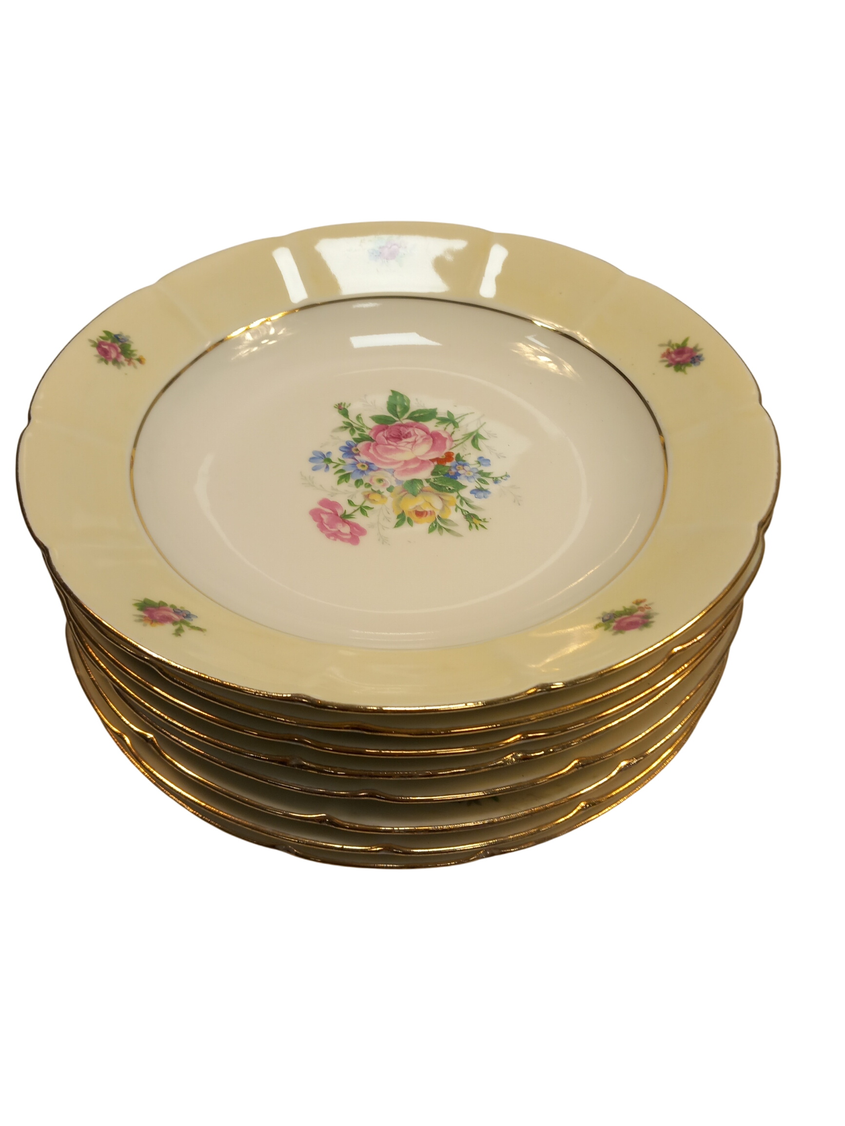 Lot de 8 assiettes creuses en porcelaine à motifs floraux. - Photo 0