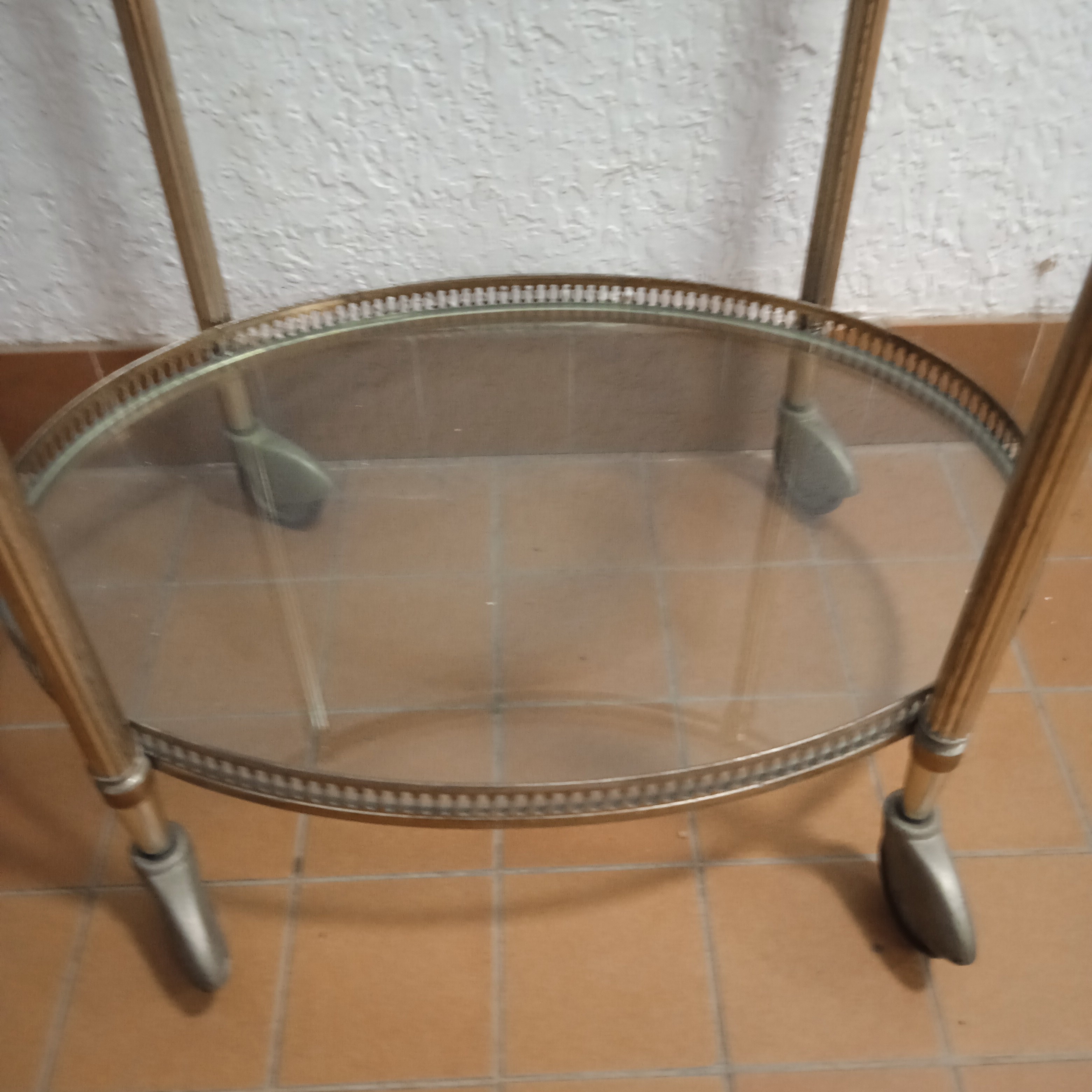 Desserte Ancienne en Métal Doré Plateau amovible - Image 6