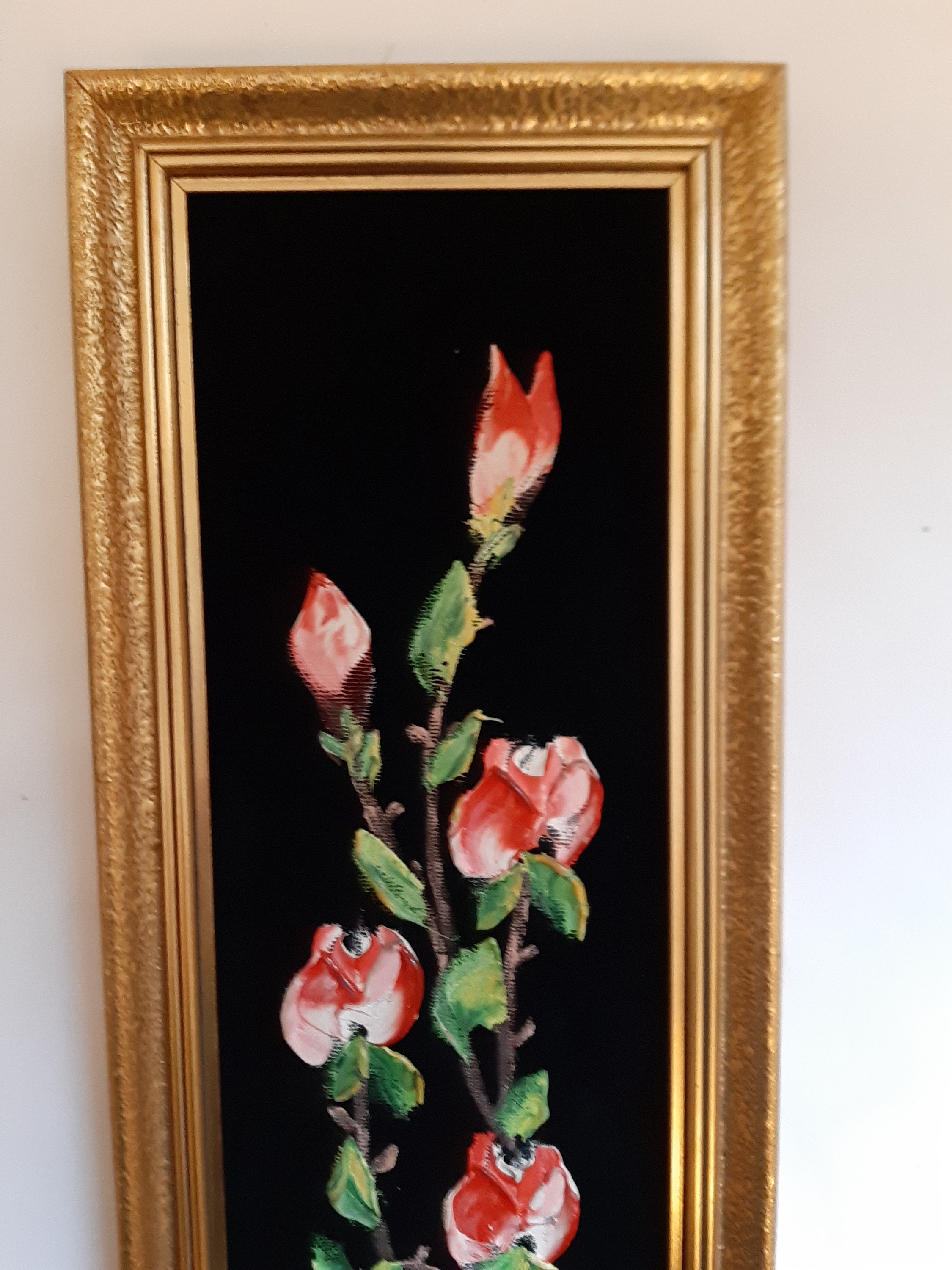 Voir photo 6 de Cadre doré avec peinture en relief sur velours signé HM 79 vintage Cadre doré avec peinture en relief sur velours signé HM 79 vintage Très bon état - Vue 6 -